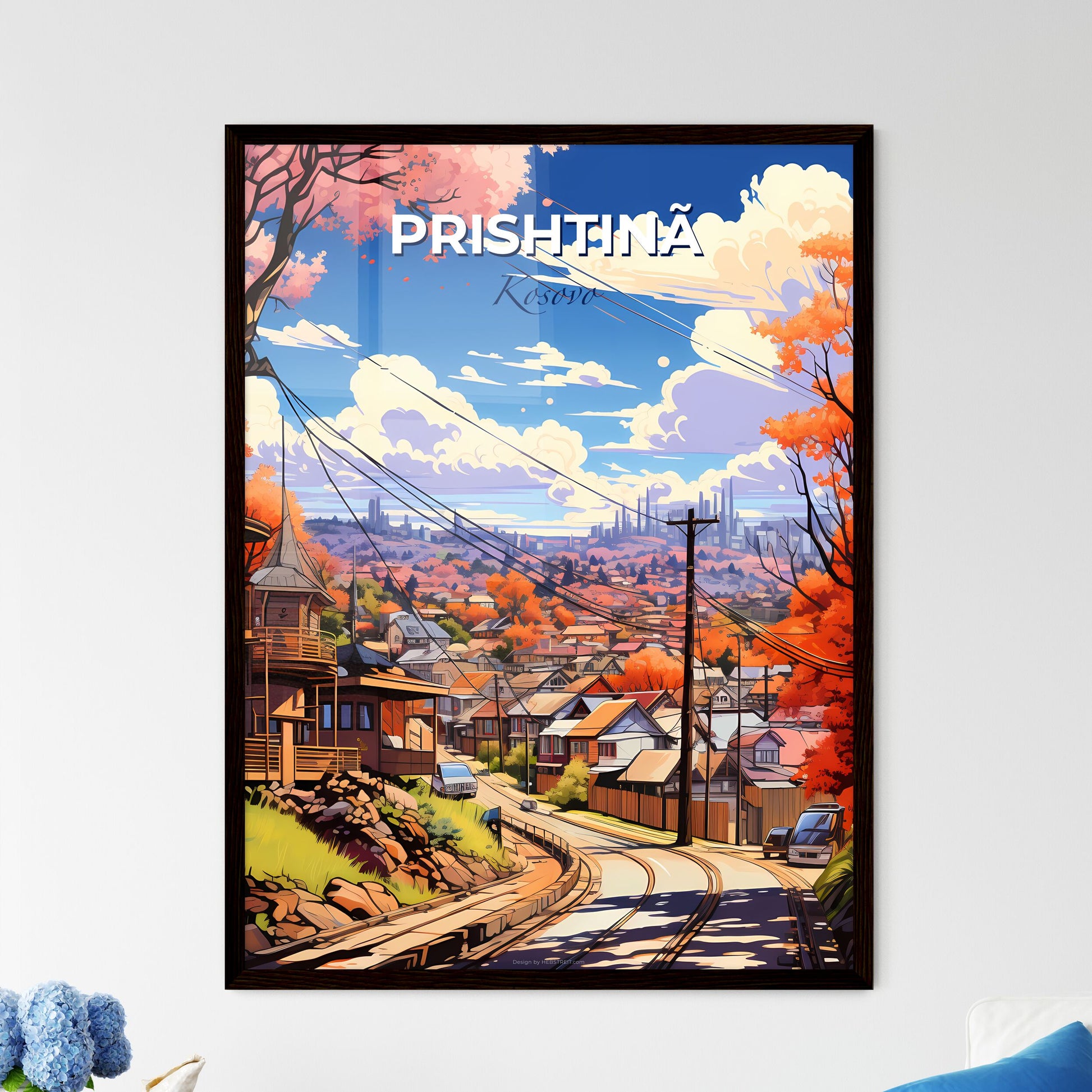 Prishtinã, Kosovo, A Poster of a street with houses and trees Default Title