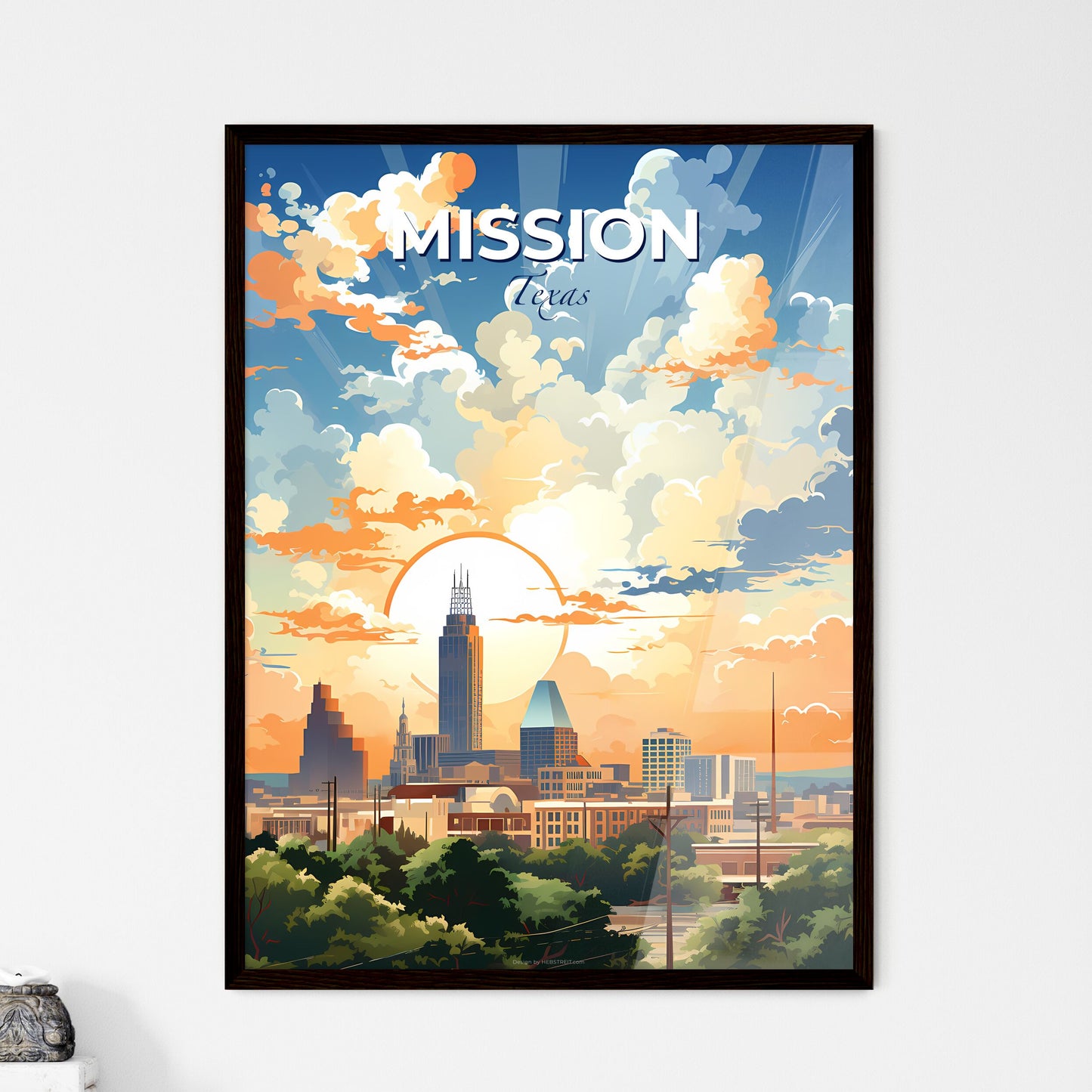 Mission, Texas, A Poster of a city with clouds and sun Default Title