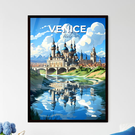 Venice, Italy, A Poster of a castle with blue domes and a bridge over a river Default Title