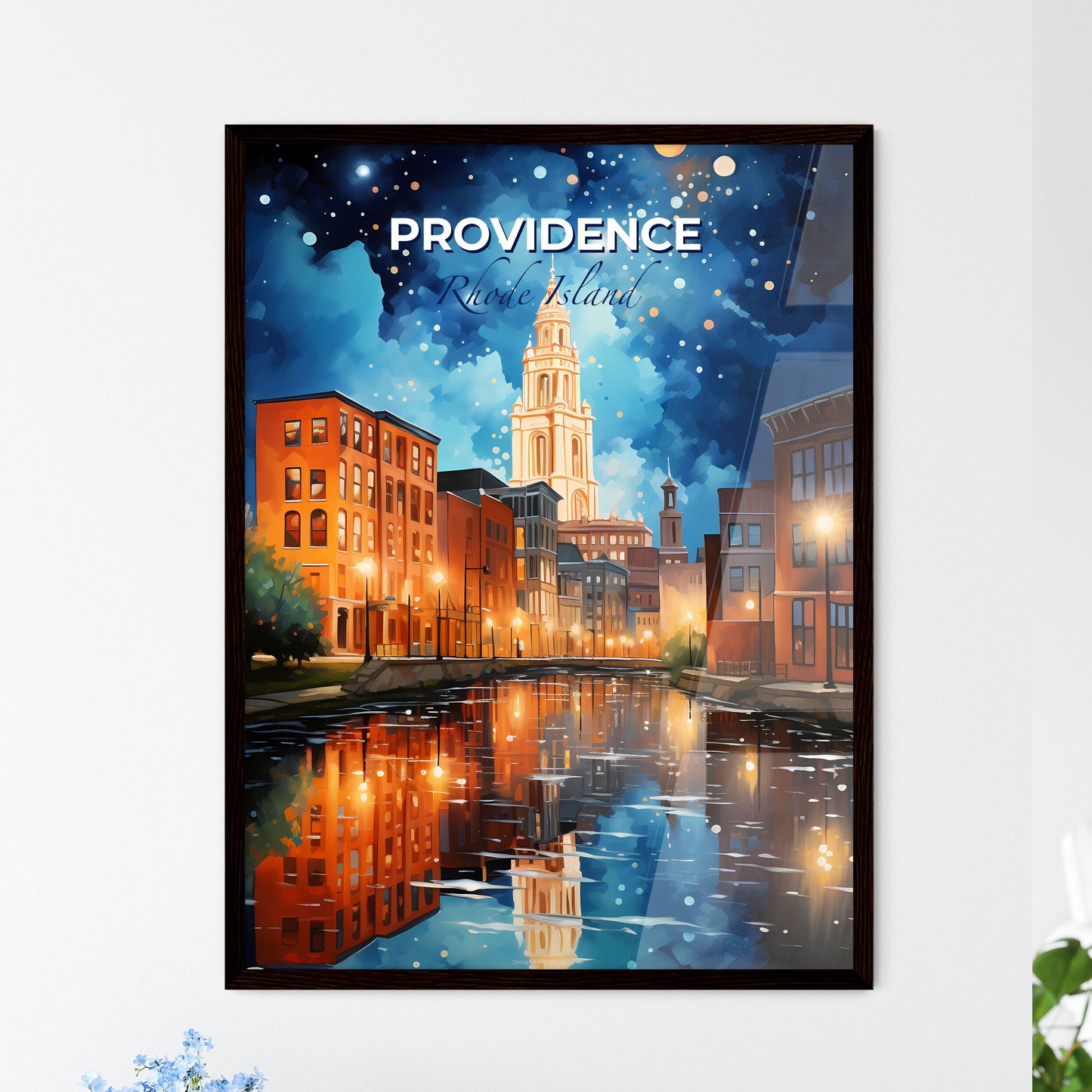Providence, Rhode Island, A Poster of a water body with buildings and a tower in the background Default Title
