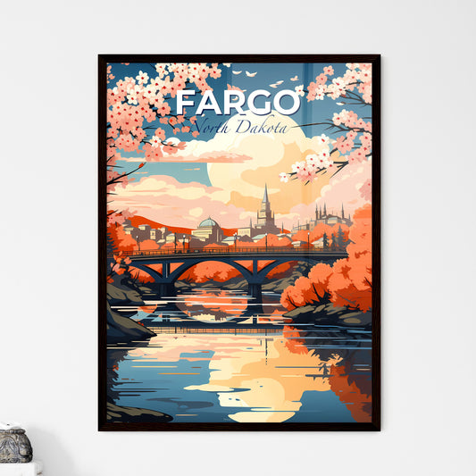 Fargo, North Dakota, A Poster of a bridge over a river with pink flowers Default Title