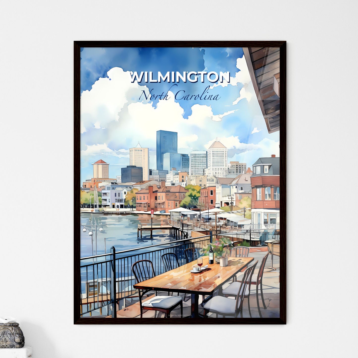 Wilmington, North Carolina, A Poster of a watercolor of a city and a waterfront Default Title