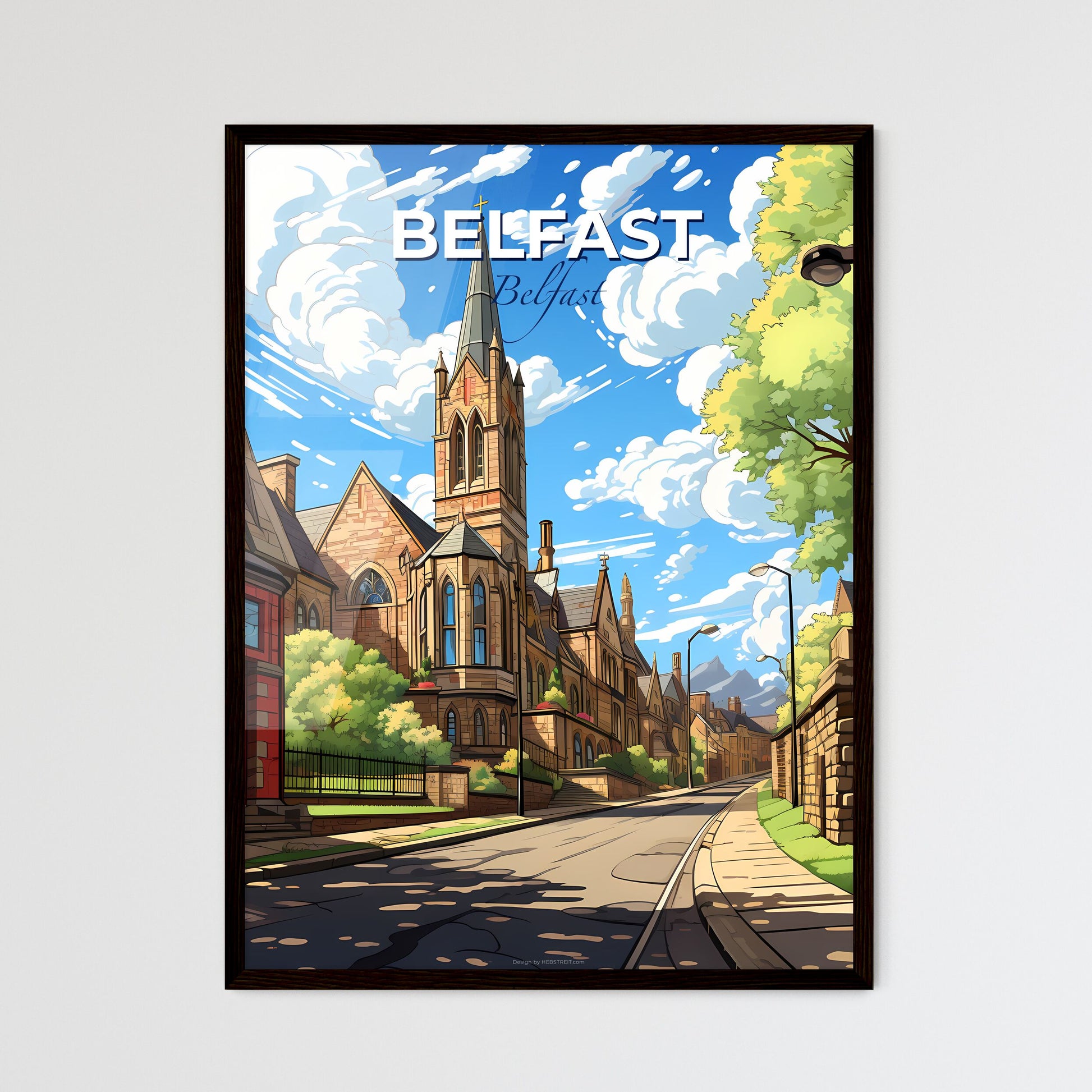 Belfast, Belfast, A Poster of a street with a church and trees Default Title