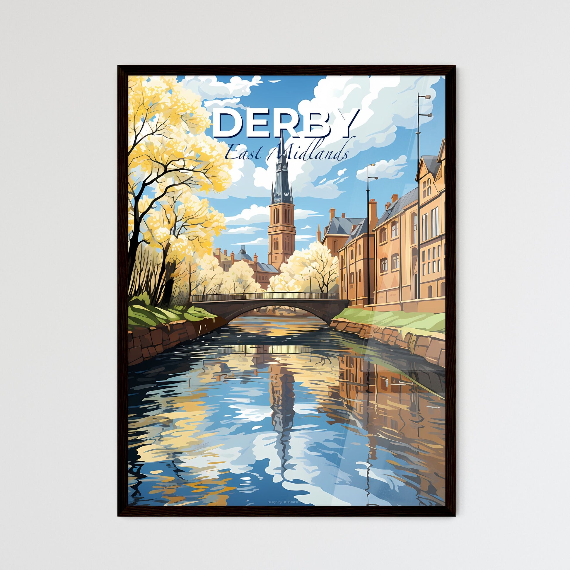 Derby, East Midlands, A Poster of a river with a bridge and a church in the background Default Title