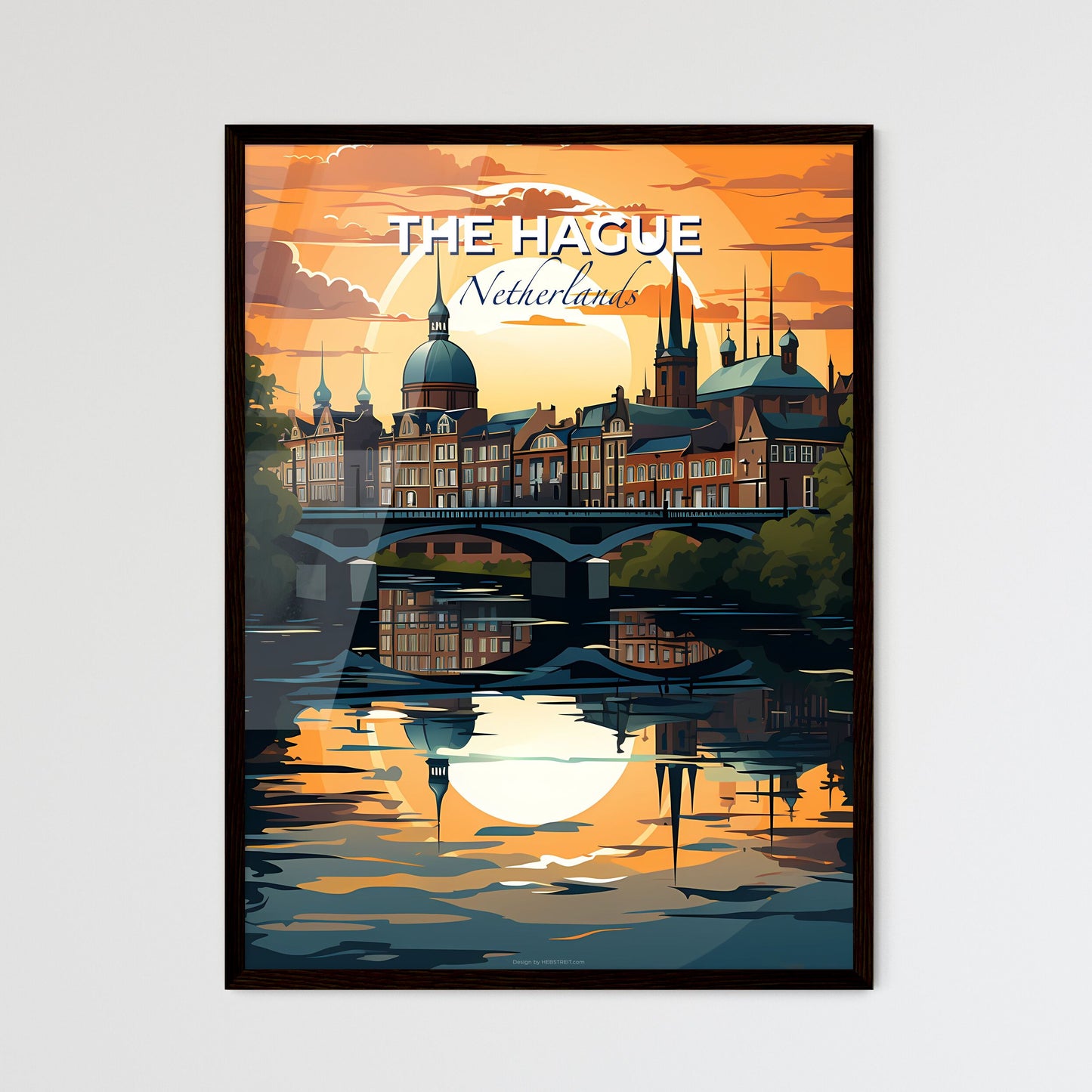 The Hague, Netherlands, A Poster of a bridge over a river with a city in the background Default Title