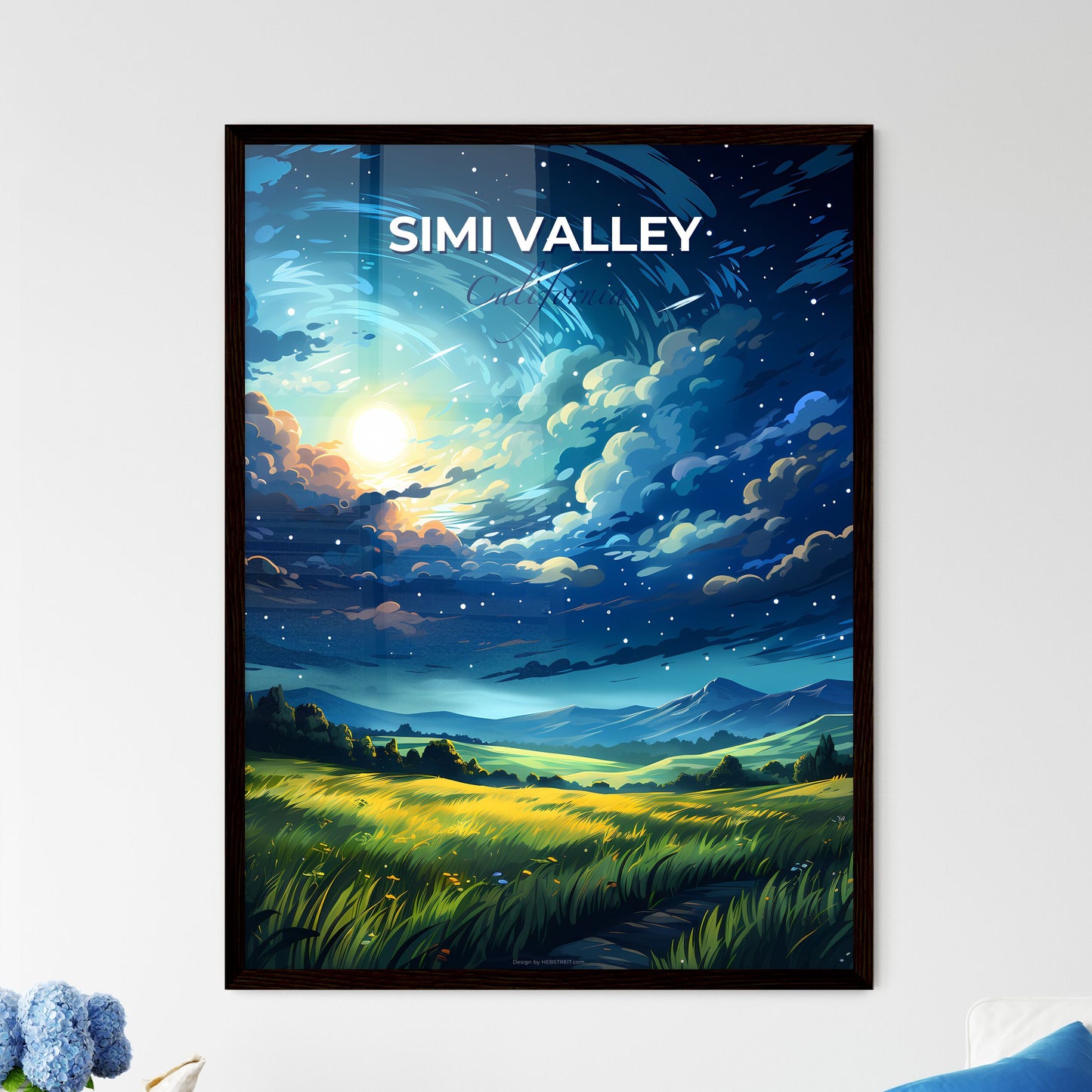 Simi Valley, California, A Poster of a landscape with a field and trees and a bright sky Default Title
