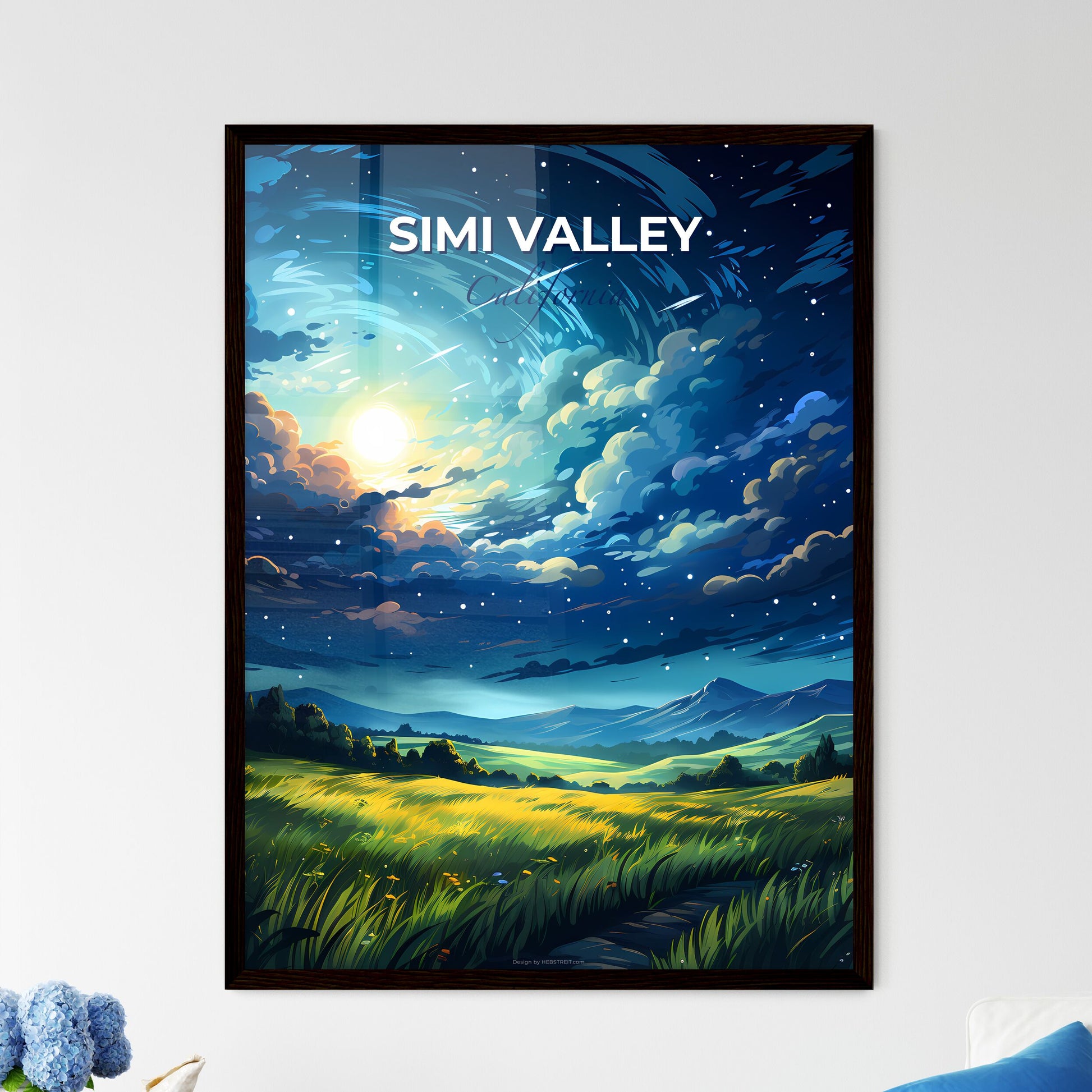 Simi Valley, California, A Poster of a landscape with a field and trees and a bright sky Default Title