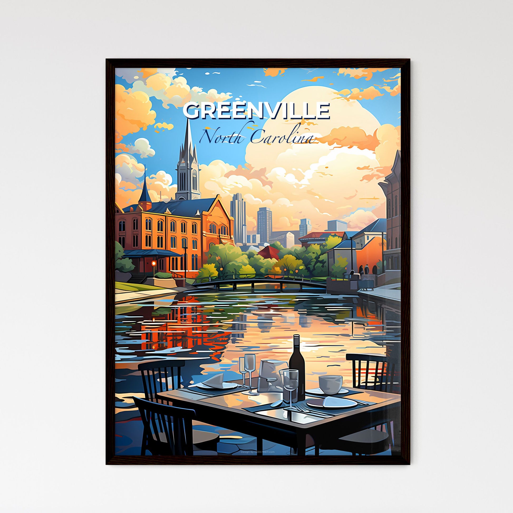Greenville, North Carolina, A Poster of a table with plates and glasses on it by a river Default Title
