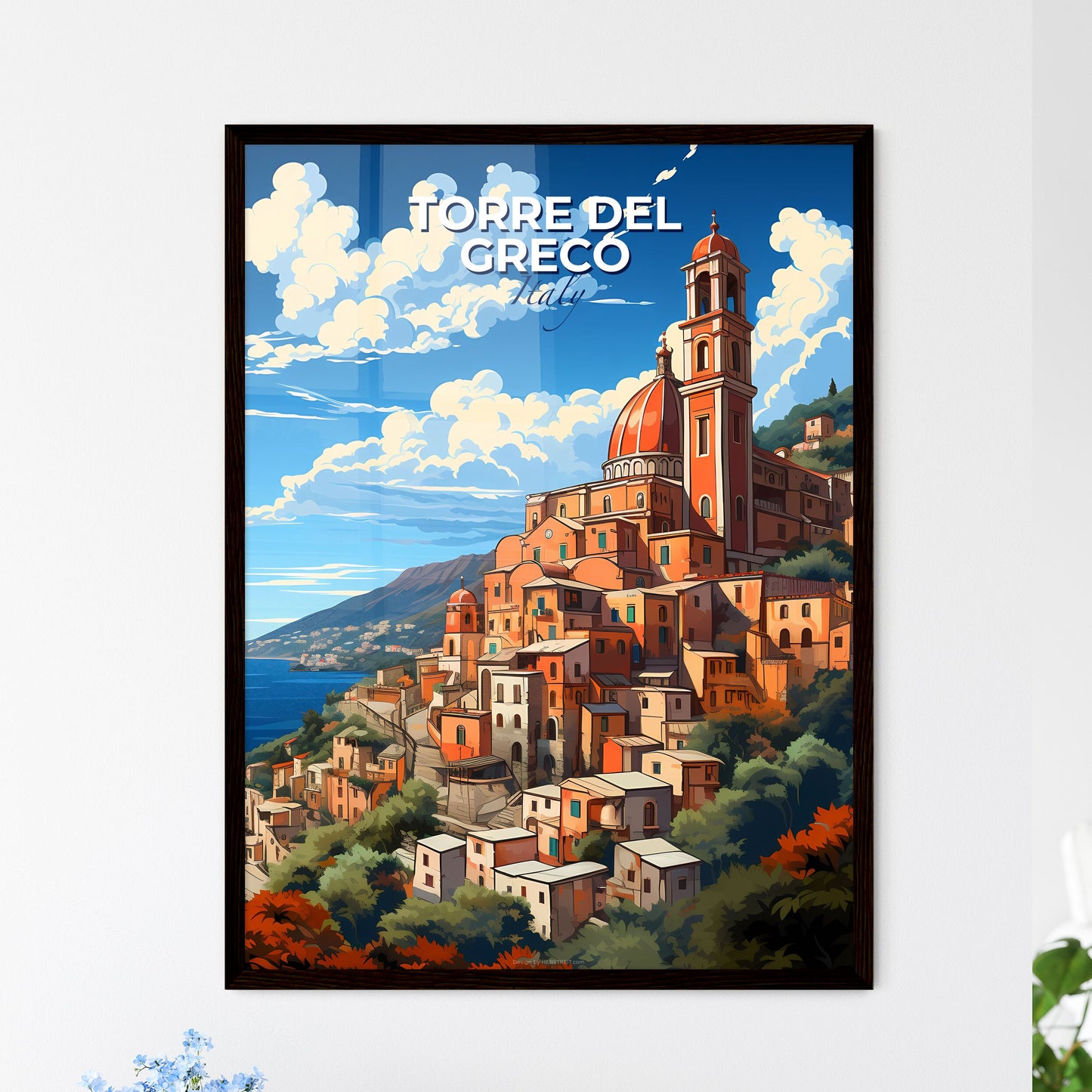 Torre Del Greco, Italy, A Poster of a colorful city on a hill Default Title