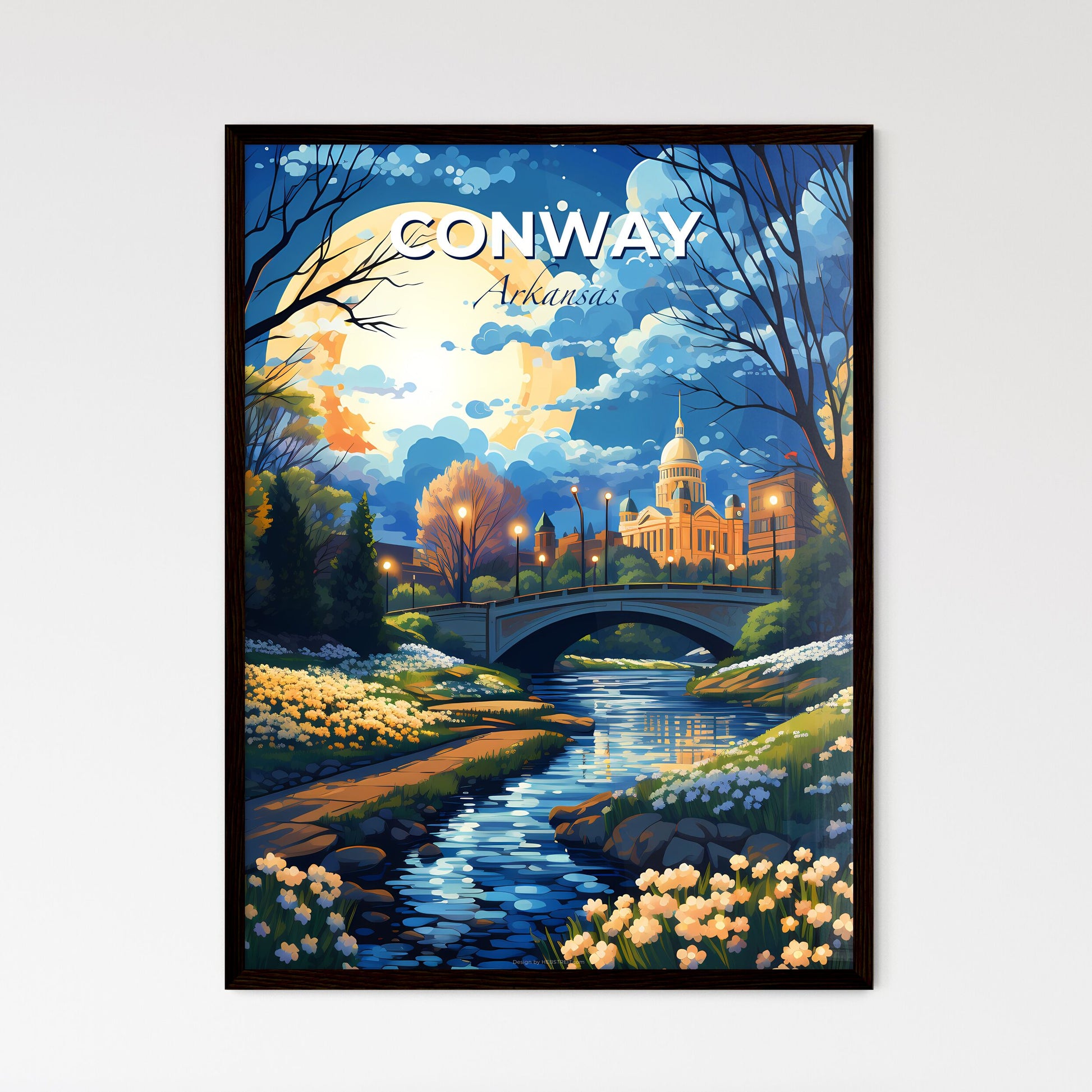 Conway, Arkansas, A Poster of a river running through a park with a bridge and trees Default Title
