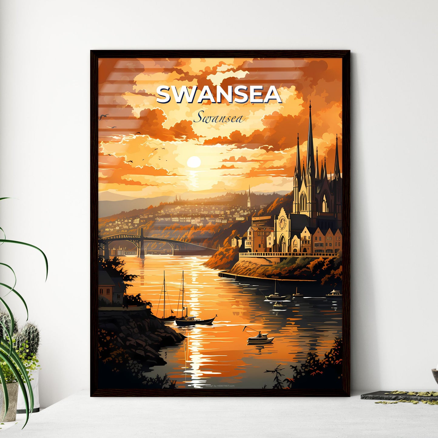 Swansea, Swansea, A Poster of a painting of a castle and a river with boats and a bridge Default Title