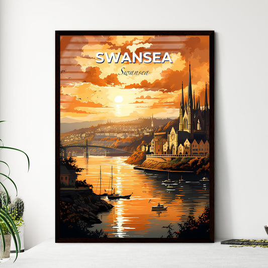 Swansea, Swansea, A Poster of a painting of a castle and a river with boats and a bridge Default Title