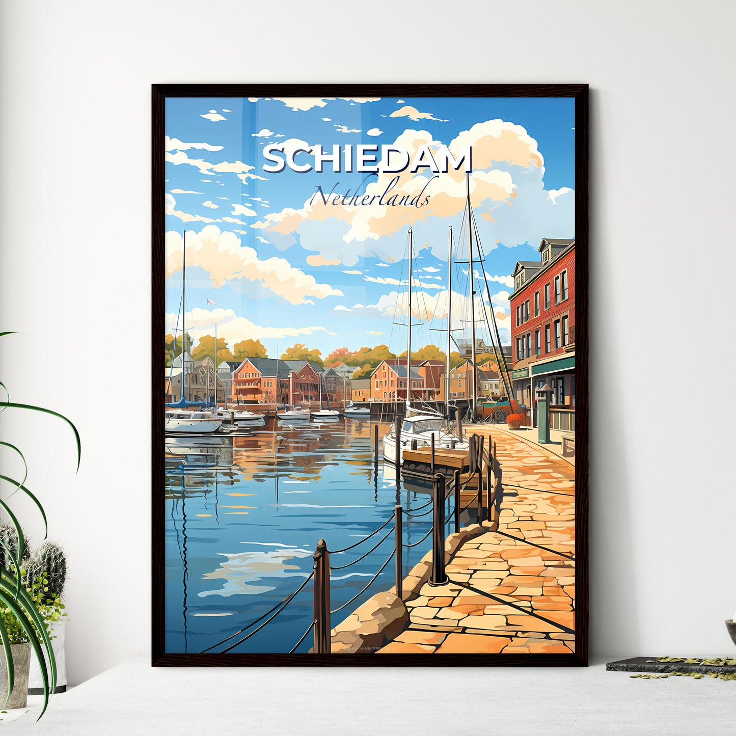 Schiedam, Netherlands, A Poster of a water way with boats on it Default Title