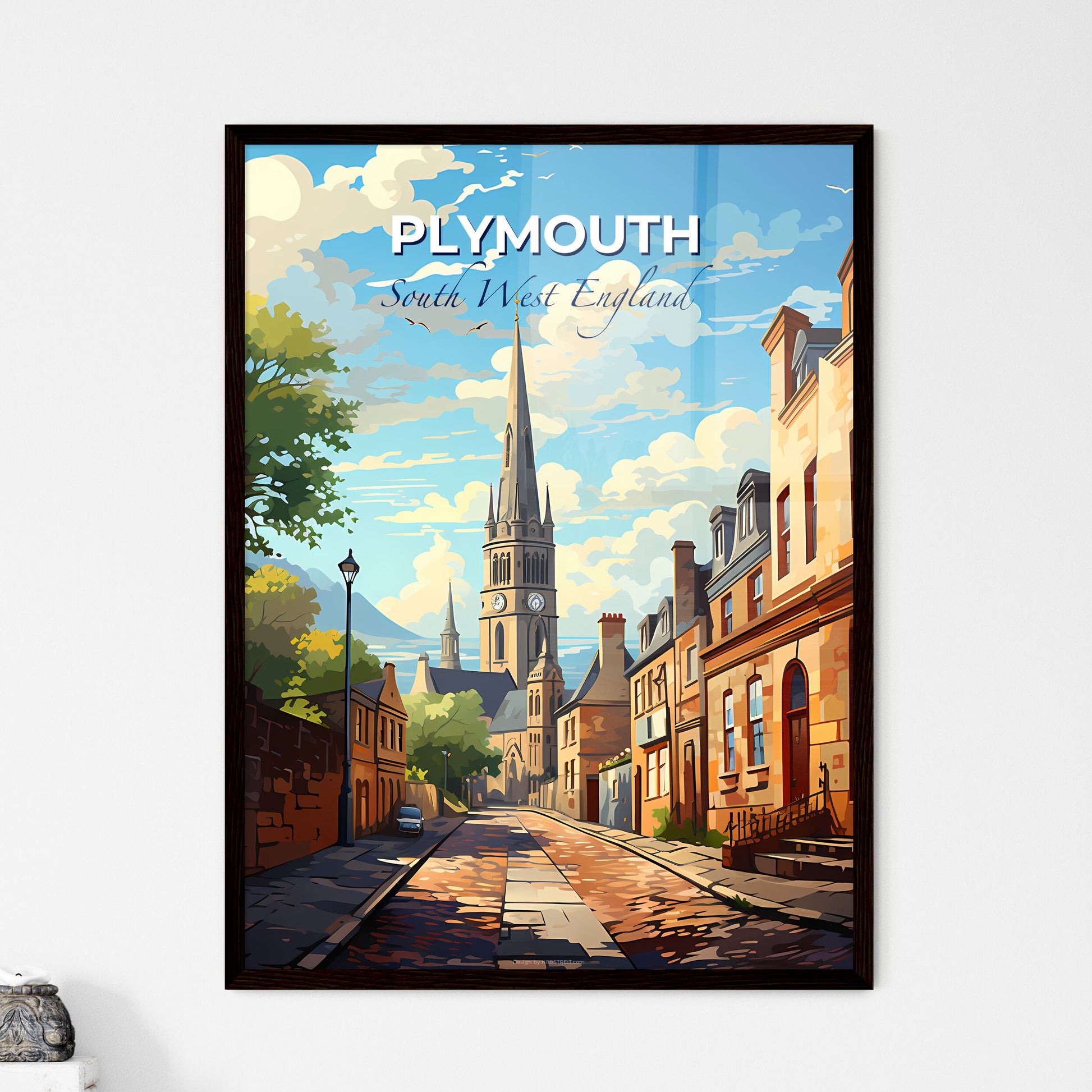 Plymouth, South West England, A Poster of a street with a clock tower and buildings Default Title
