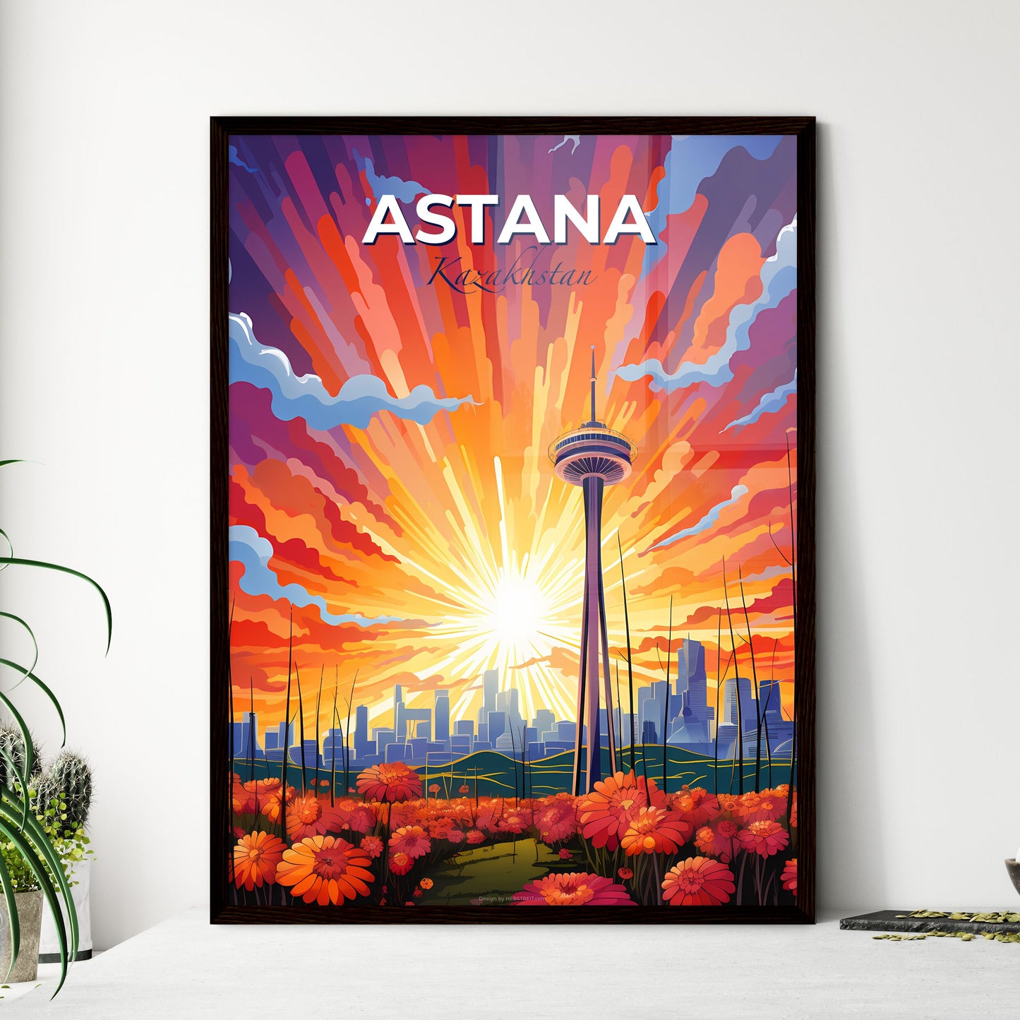 Astana, Kazakhstan, A Poster of a colorful sunset over a city Default Title