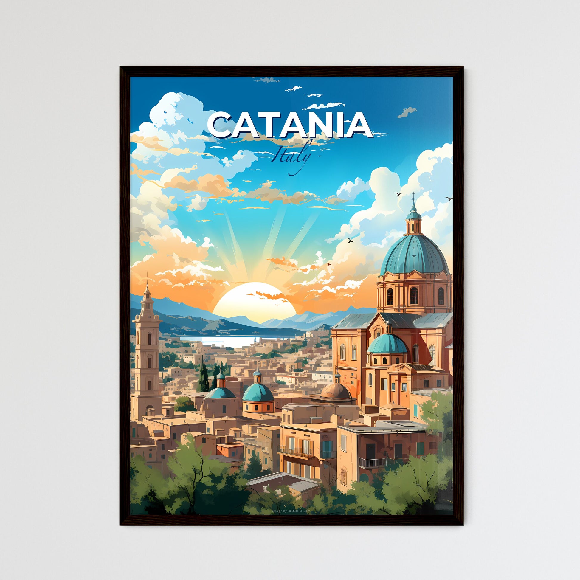 Catania, Italy, A Poster of a city with a dome and buildings Default Title