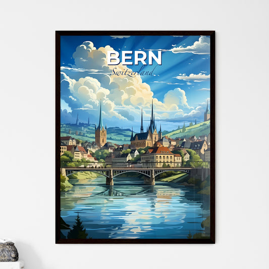 Bern, Switzerland, A Poster of a bridge over a river with buildings and trees Default Title