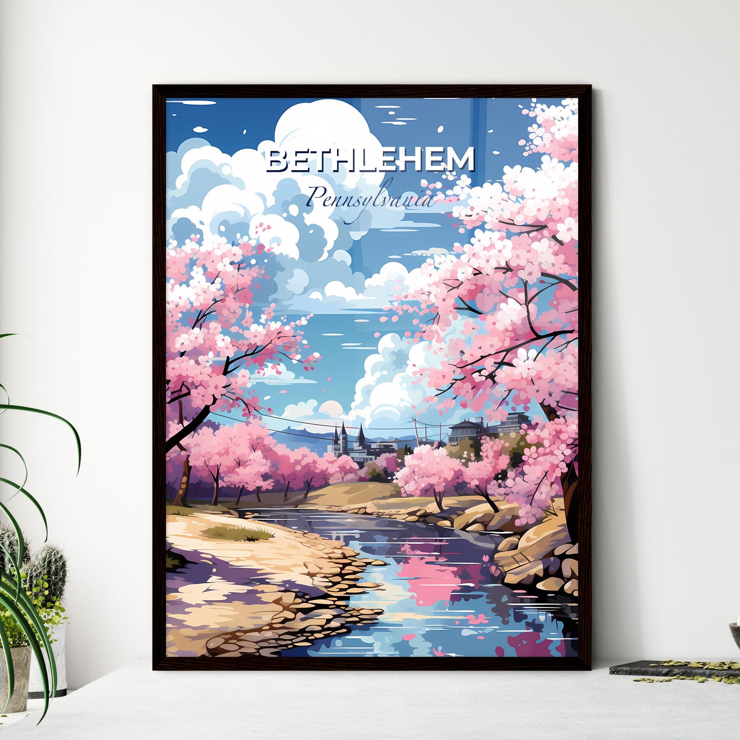 Bethlehem, Pennsylvania, A Poster of a river running through a pink tree Default Title