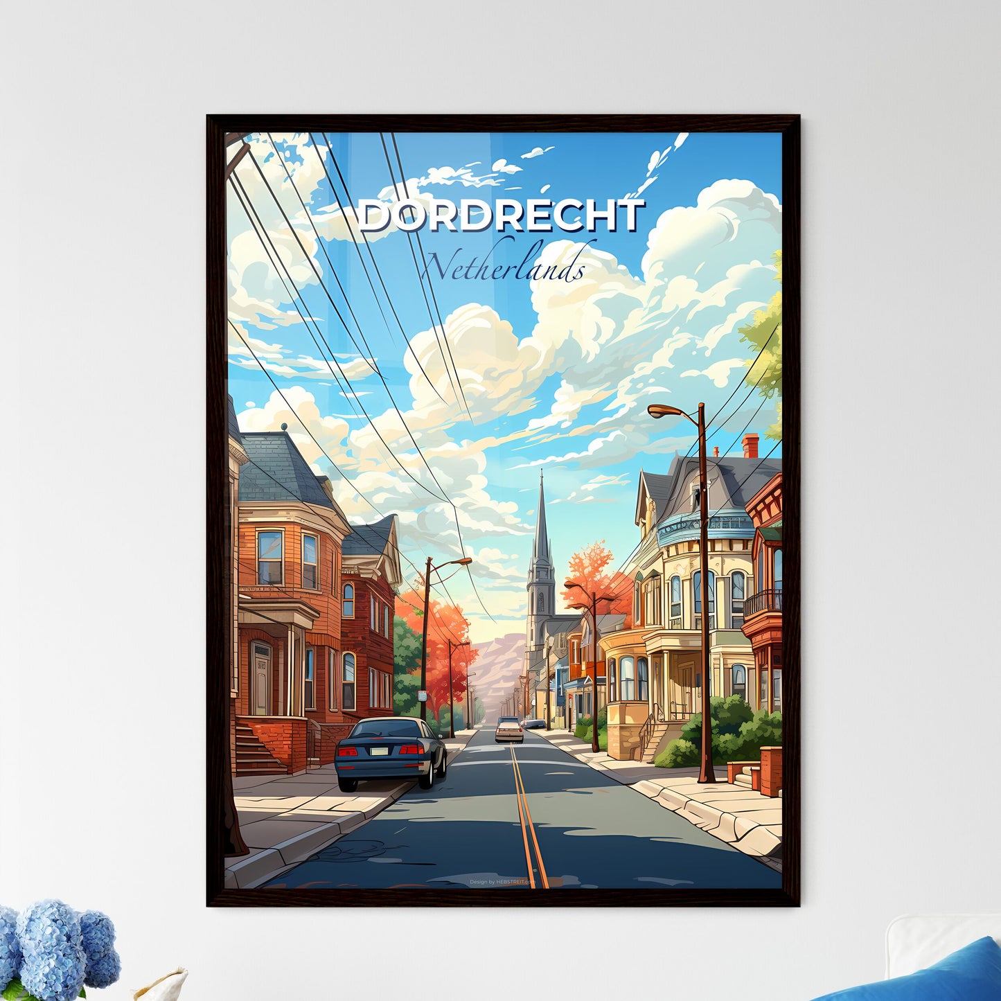 Dordrecht, Netherlands, A Poster of a street with cars and houses Default Title