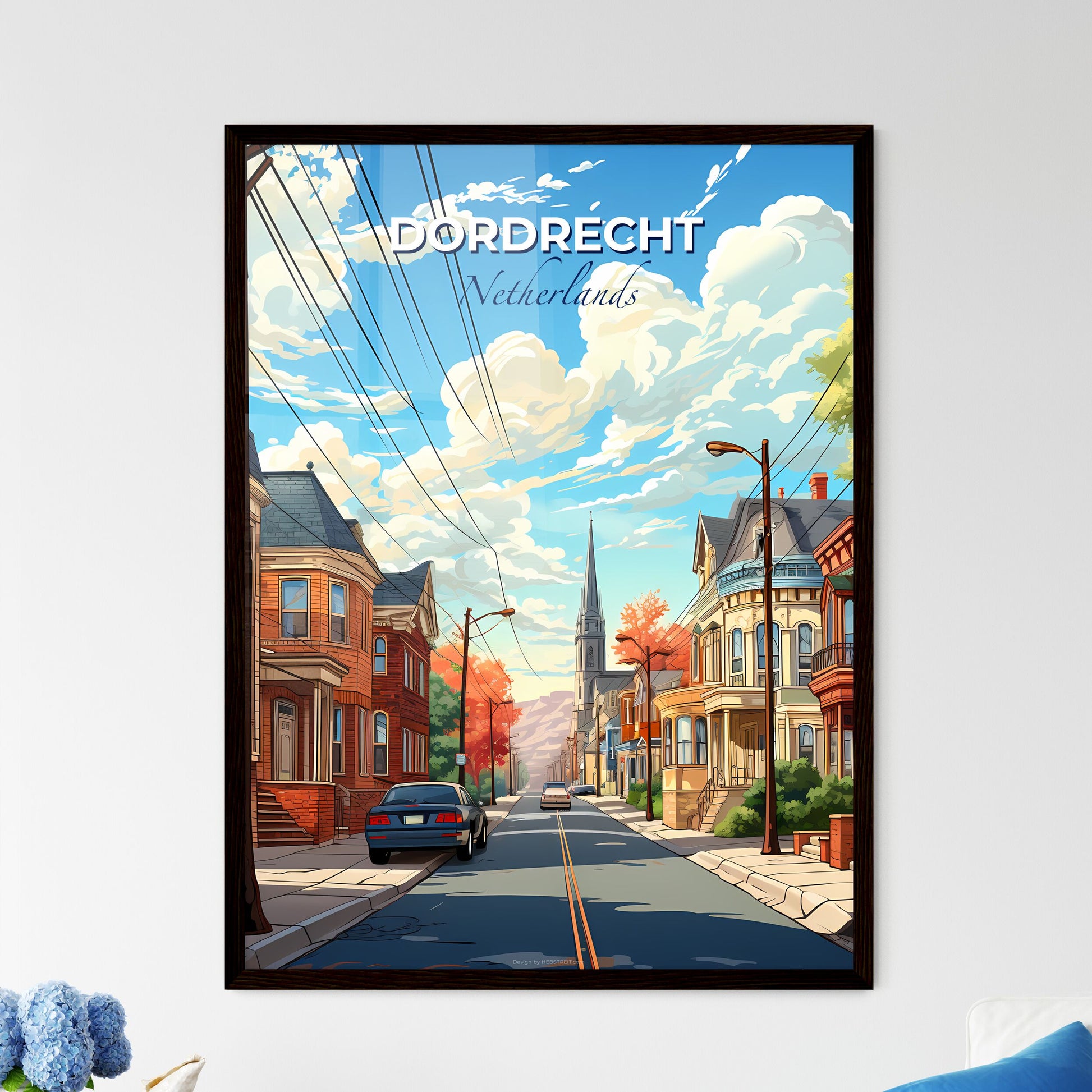 Dordrecht, Netherlands, A Poster of a street with cars and houses Default Title