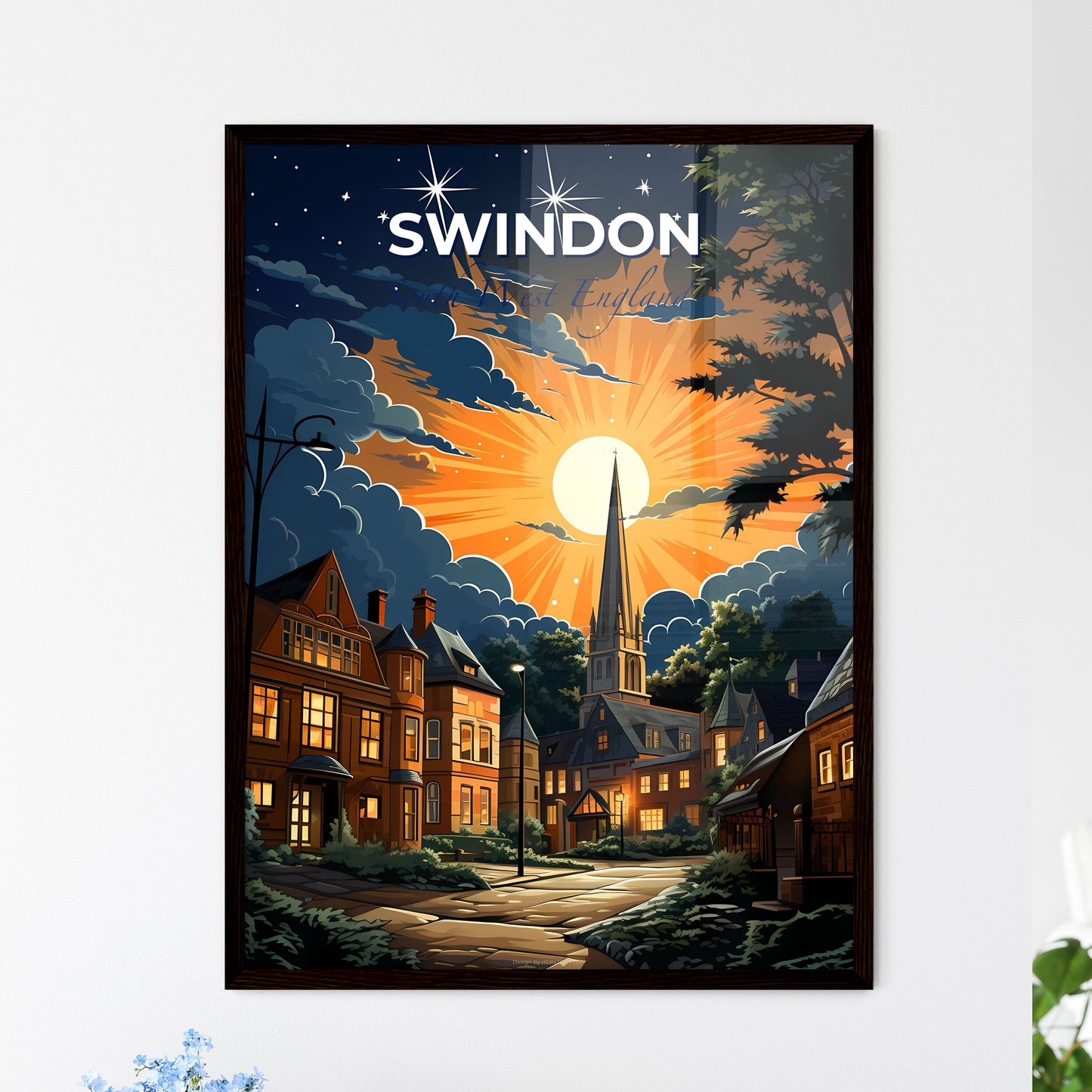 Swindon, South West England, A Poster of a sun shining through clouds over a city Default Title