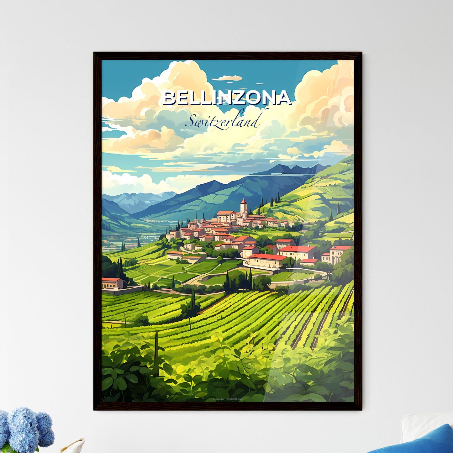 Bellinzona, Switzerland, A Poster of a landscape of a town on a hill Default Title