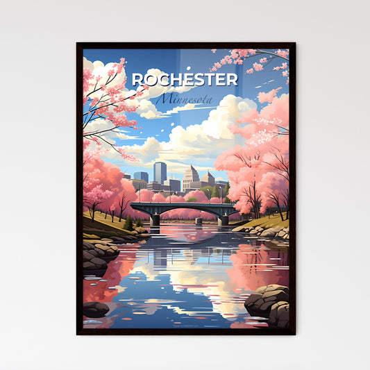 Rochester, Minnesota, A Poster of a river with a bridge and pink trees Default Title