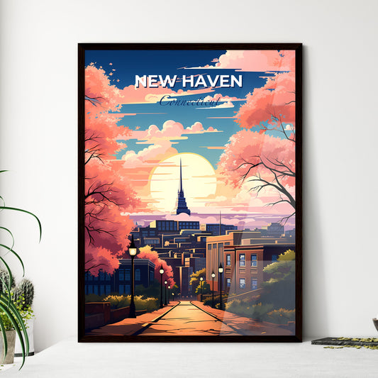 New Haven, Connecticut, A Poster of a city street with trees and a building in the background Default Title