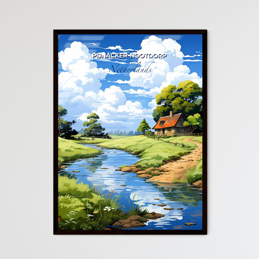 Pijnacker-Nootdorp, Netherlands, A Poster of a river running through a grassy field with a house and trees Default Title