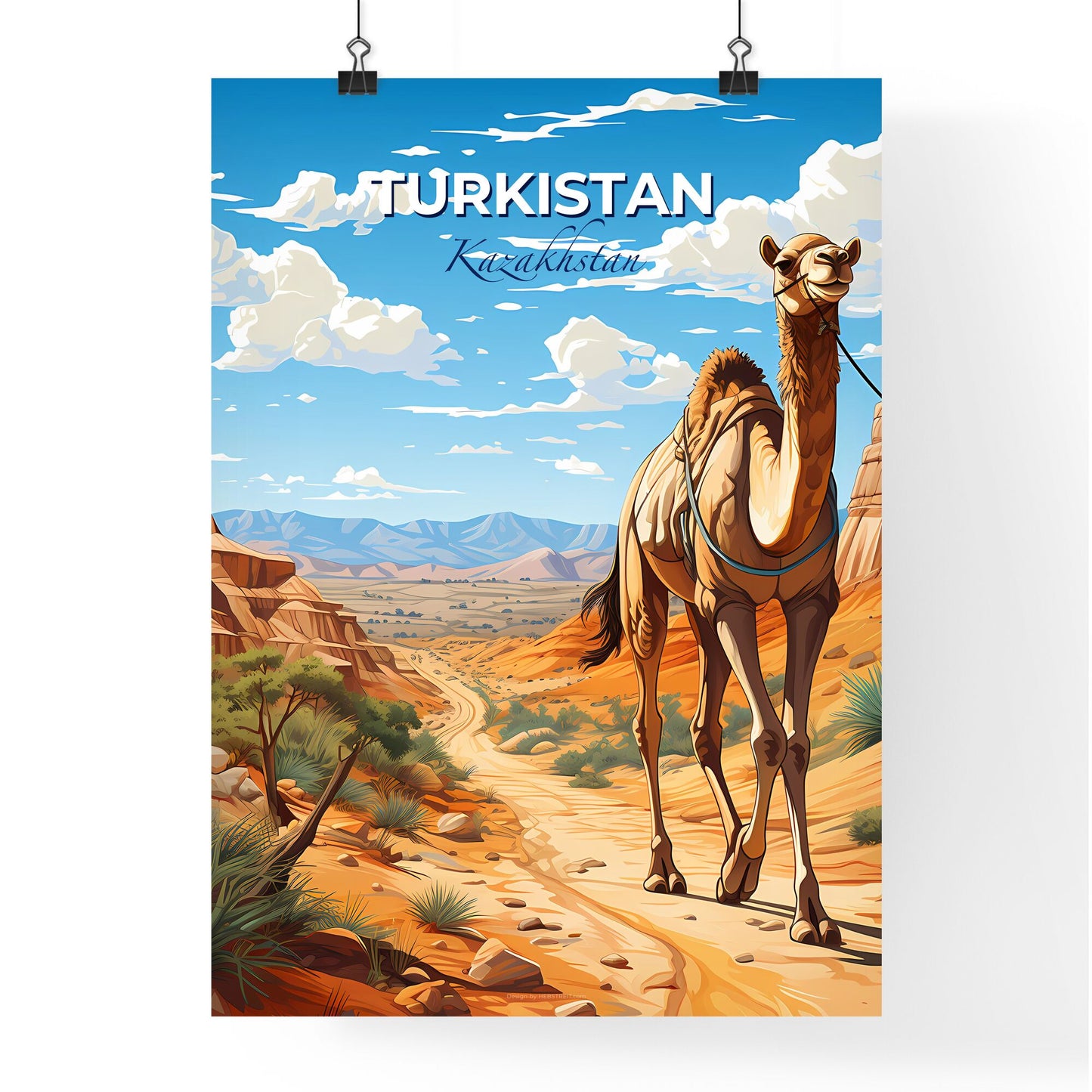 Turkistan, Kazakhstan, A Poster of a camel walking in a desert Default Title