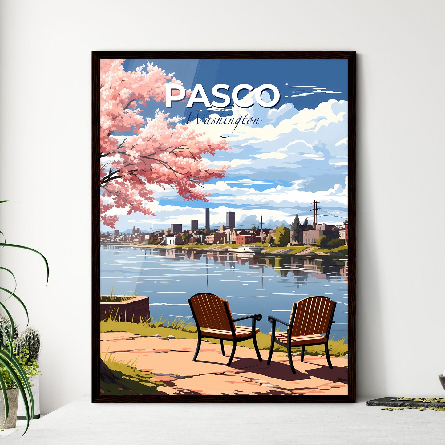 Pasco, Washington, A Poster of a couple of chairs by a lake Default Title