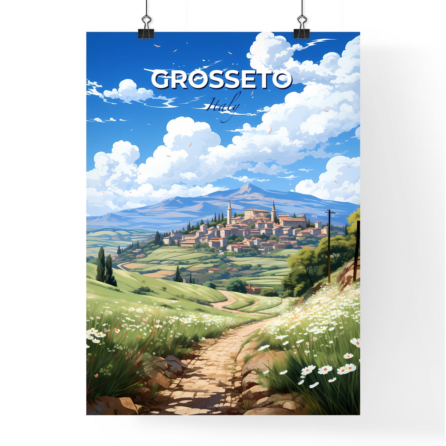 Grosseto, Italy, A Poster of a dirt road leading to a town Default Title