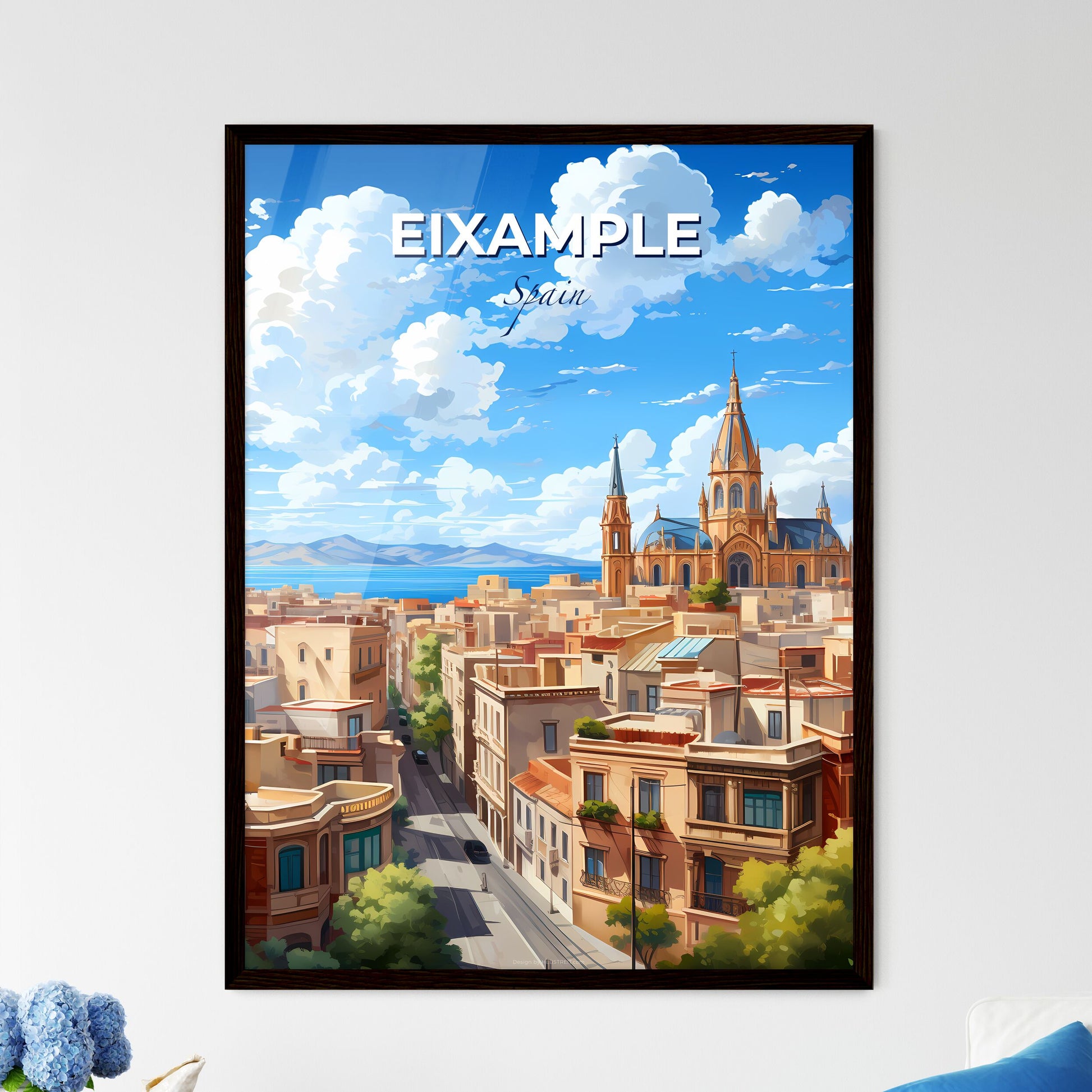 Eixample, Spain, A Poster of a city with a church and a road Default Title