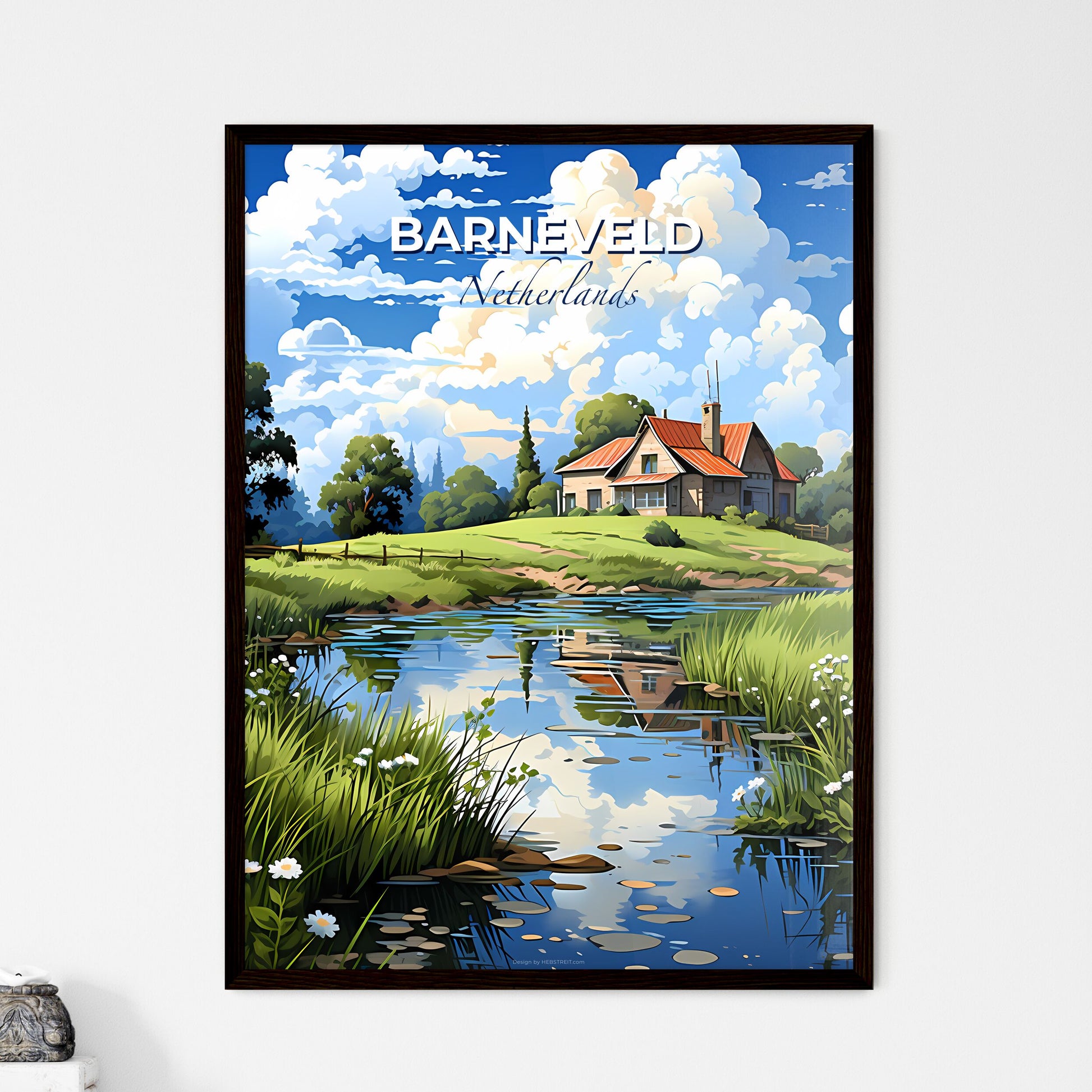 Barneveld, Netherlands, A Poster of a house near a pond Default Title