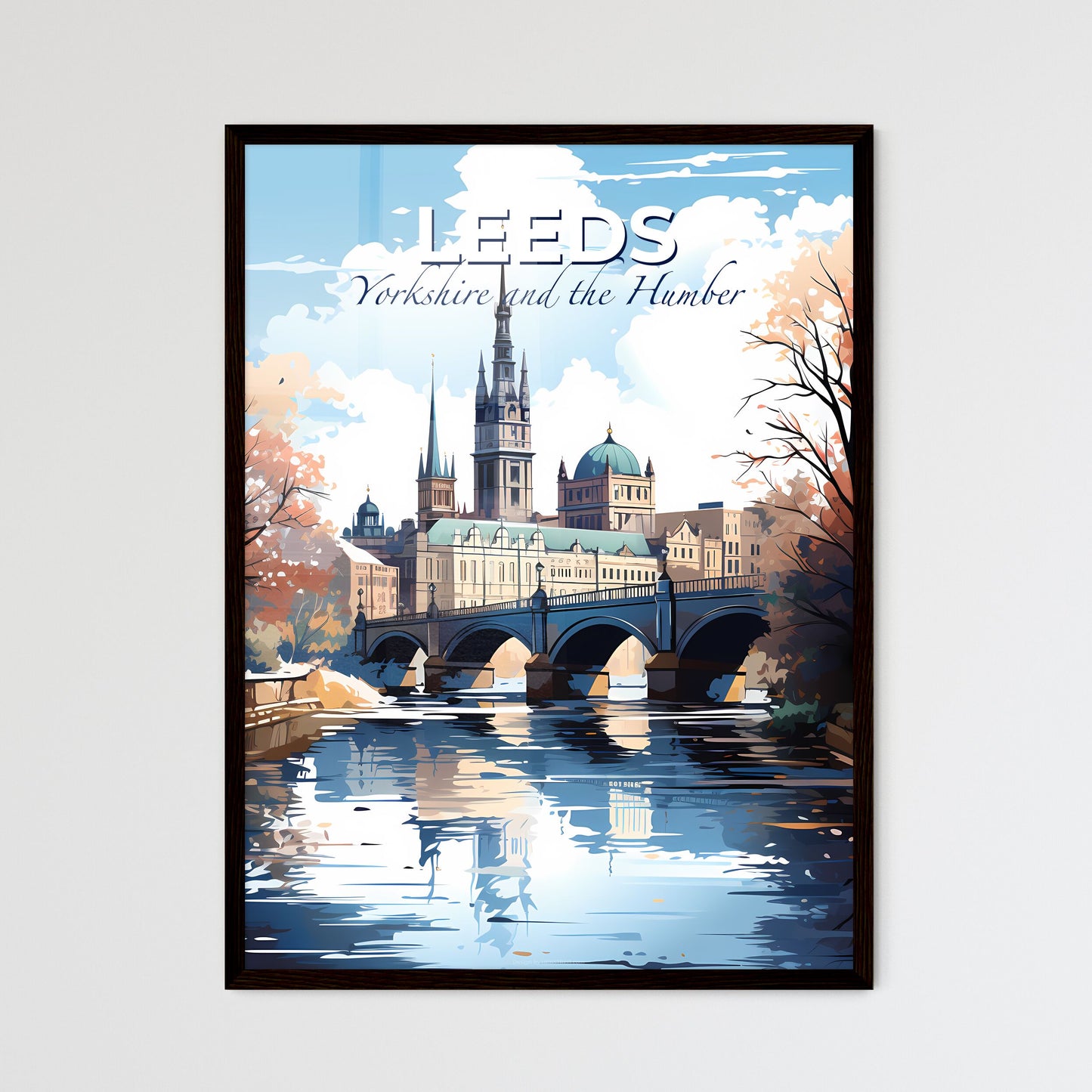 Leeds, Yorkshire and the Humber, A Poster of a bridge over a river with a castle and trees Default Title