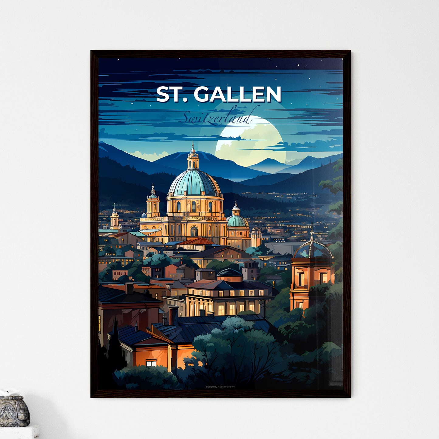 St. Gallen, Switzerland, A Poster of a city with a dome and mountains in the background Default Title