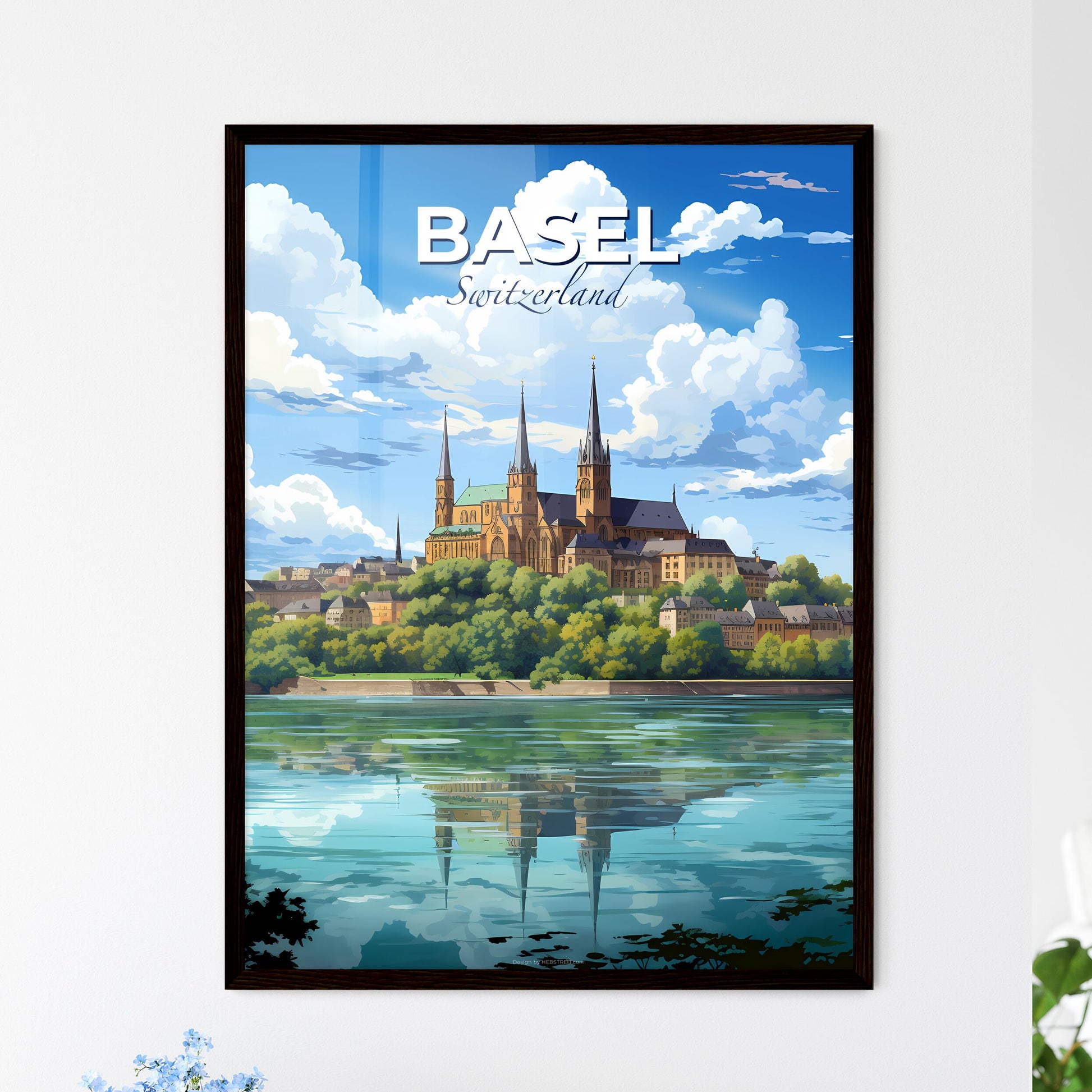 Basel, Switzerland, A Poster of a castle on a hill with trees and a body of water Default Title