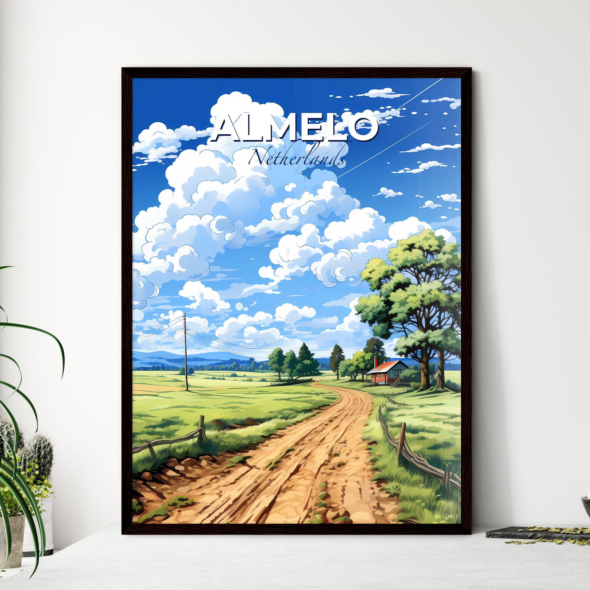 Almelo, Netherlands, A Poster of a dirt road through a field with trees and a house Default Title