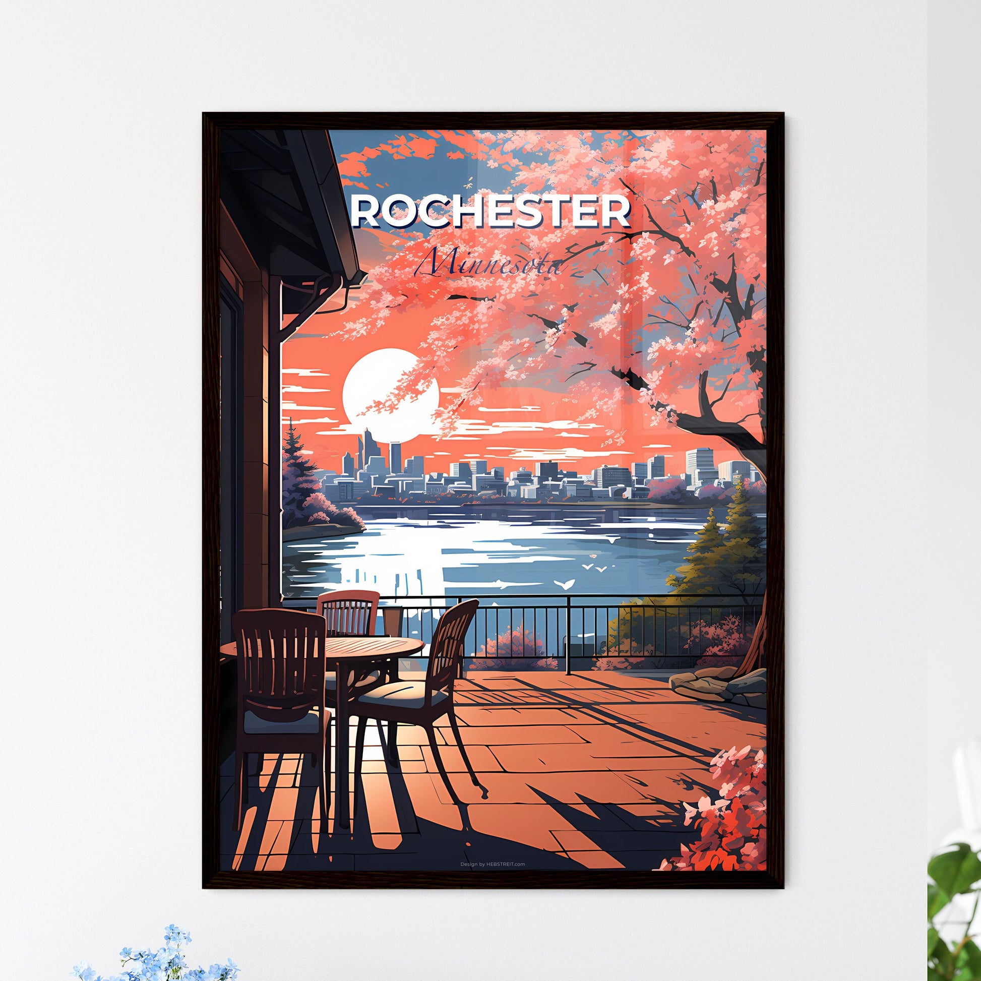 Rochester, Minnesota, A Poster of a deck with chairs and a view of a city and water Default Title