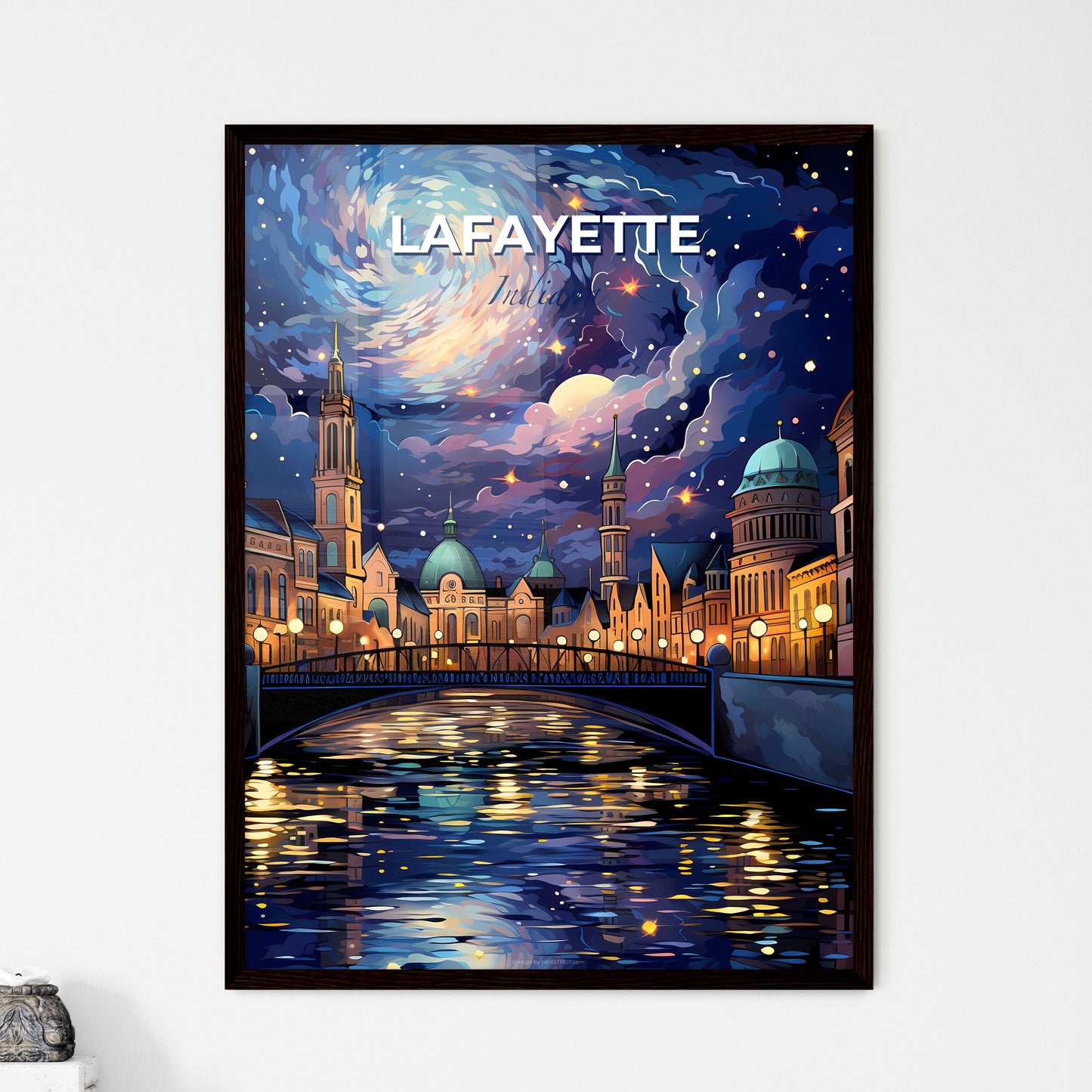 Lafayette, Indiana, A Poster of a bridge over a river with buildings and a starry sky Default Title
