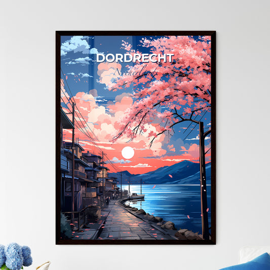 Dordrecht, Netherlands, A Poster of a street with buildings and a body of water Default Title