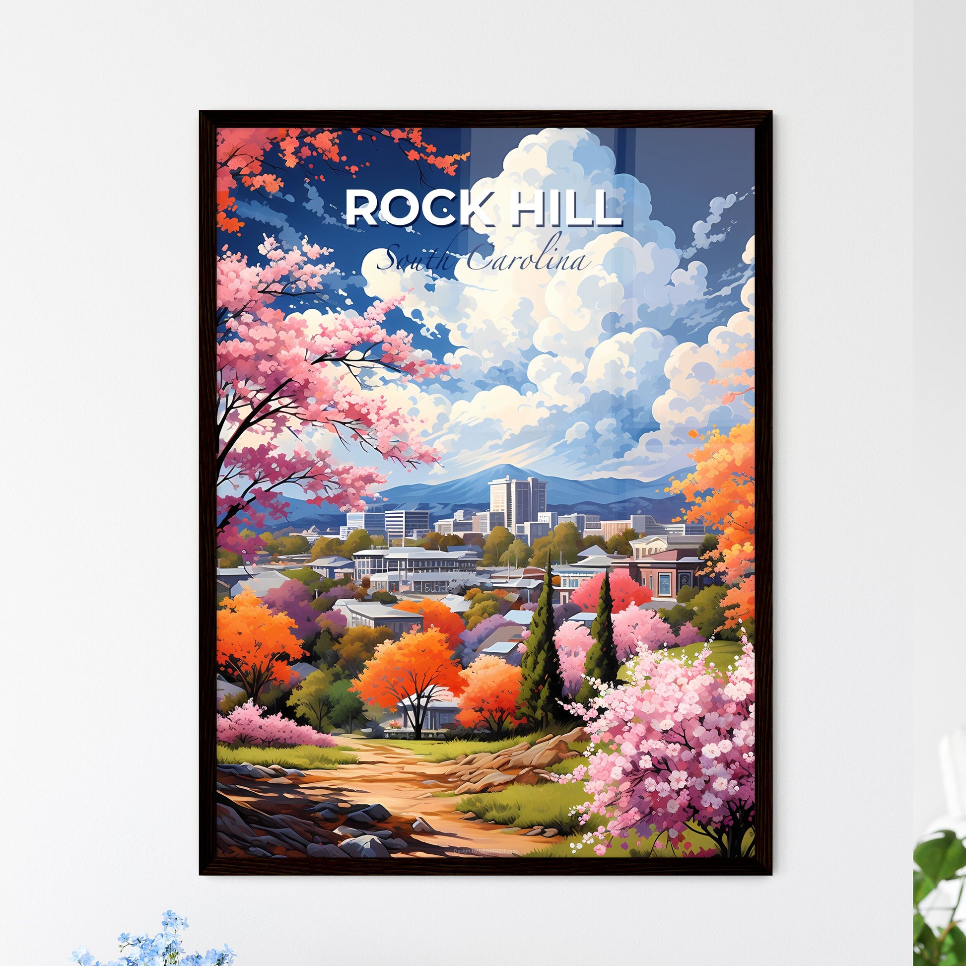 Rock Hill, South Carolina, A Poster of a landscape of a city with trees and buildings Default Title