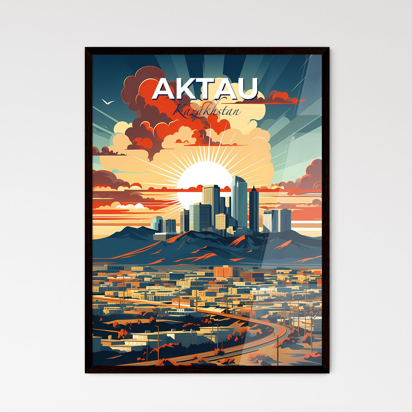 Aktau, Kazakhstan, A Poster of a city with mountains and clouds in the sky Default Title