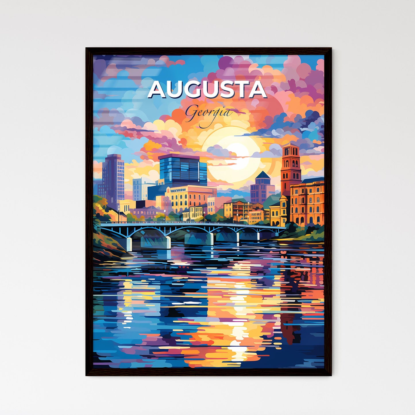 Augusta, Georgia, A Poster of a colorful cityscape with a bridge over a river Default Title