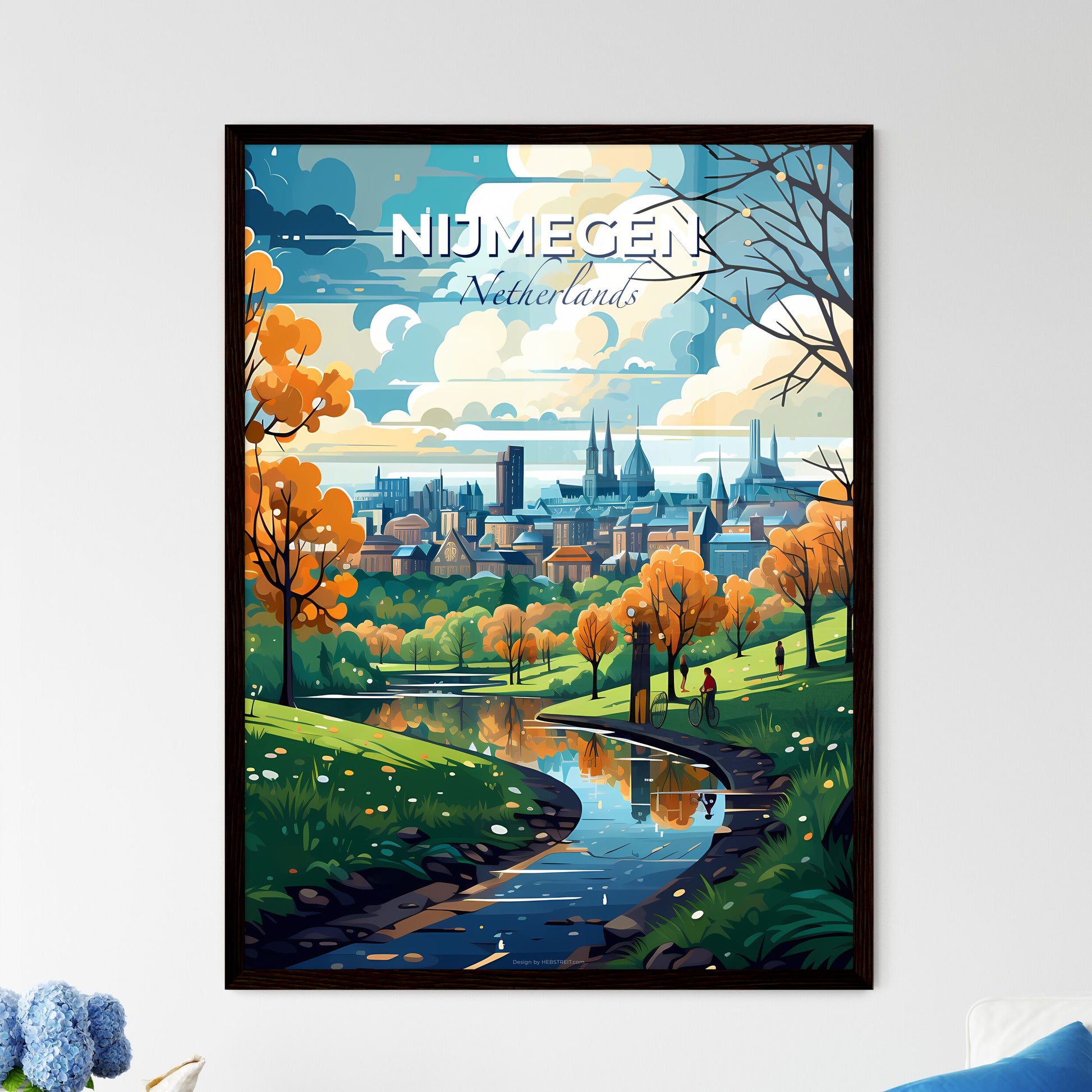 Nijmegen, Netherlands, A Poster of a river running through a park with trees and a city in the background Default Title