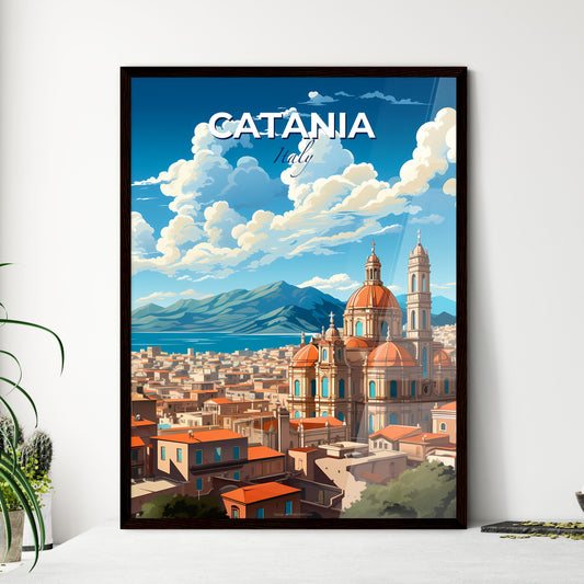 Catania, Italy, A Poster of a large building with orange roofs and a large body of water Default Title