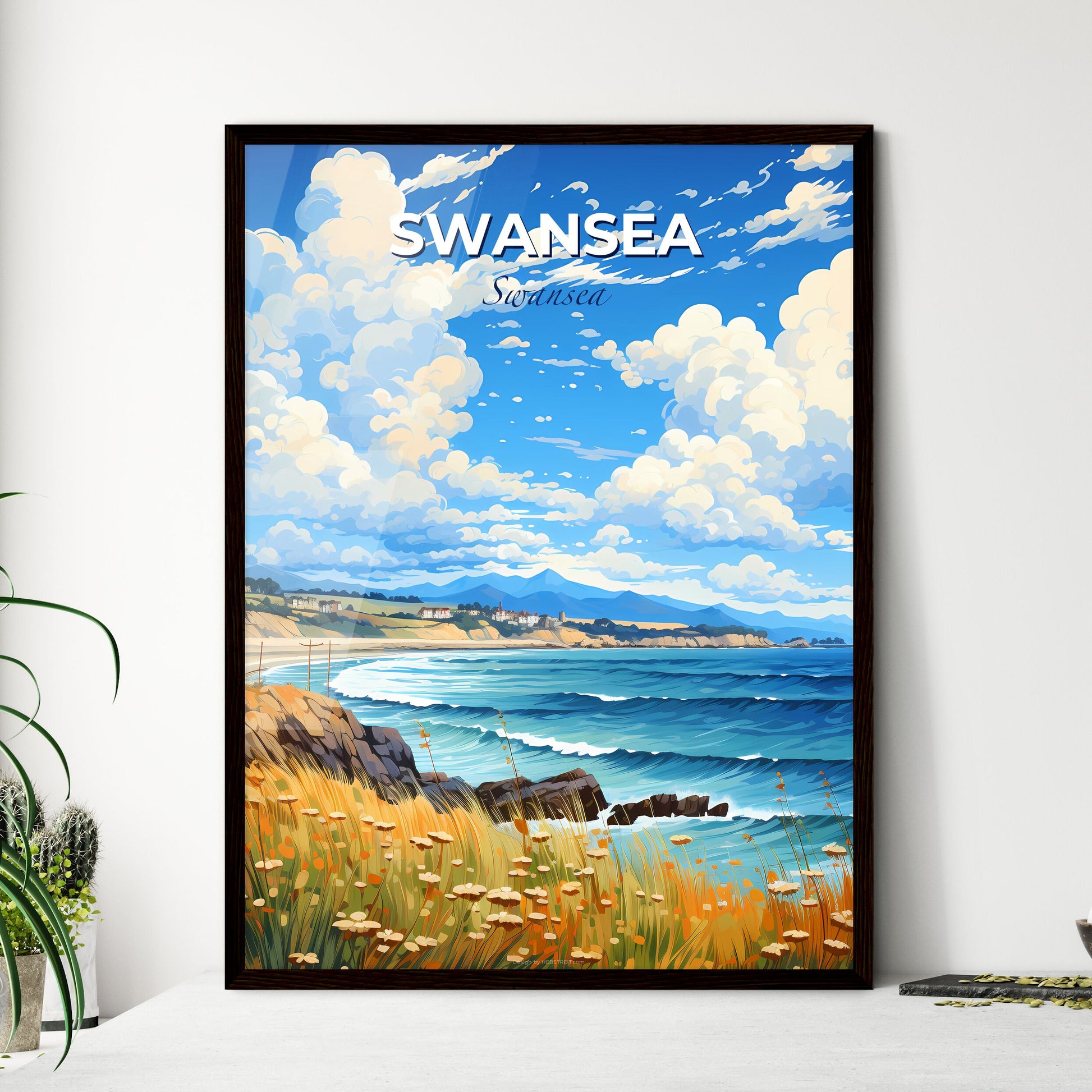 Swansea, Swansea, A Poster of a beach with a body of water and a rocky shore Default Title