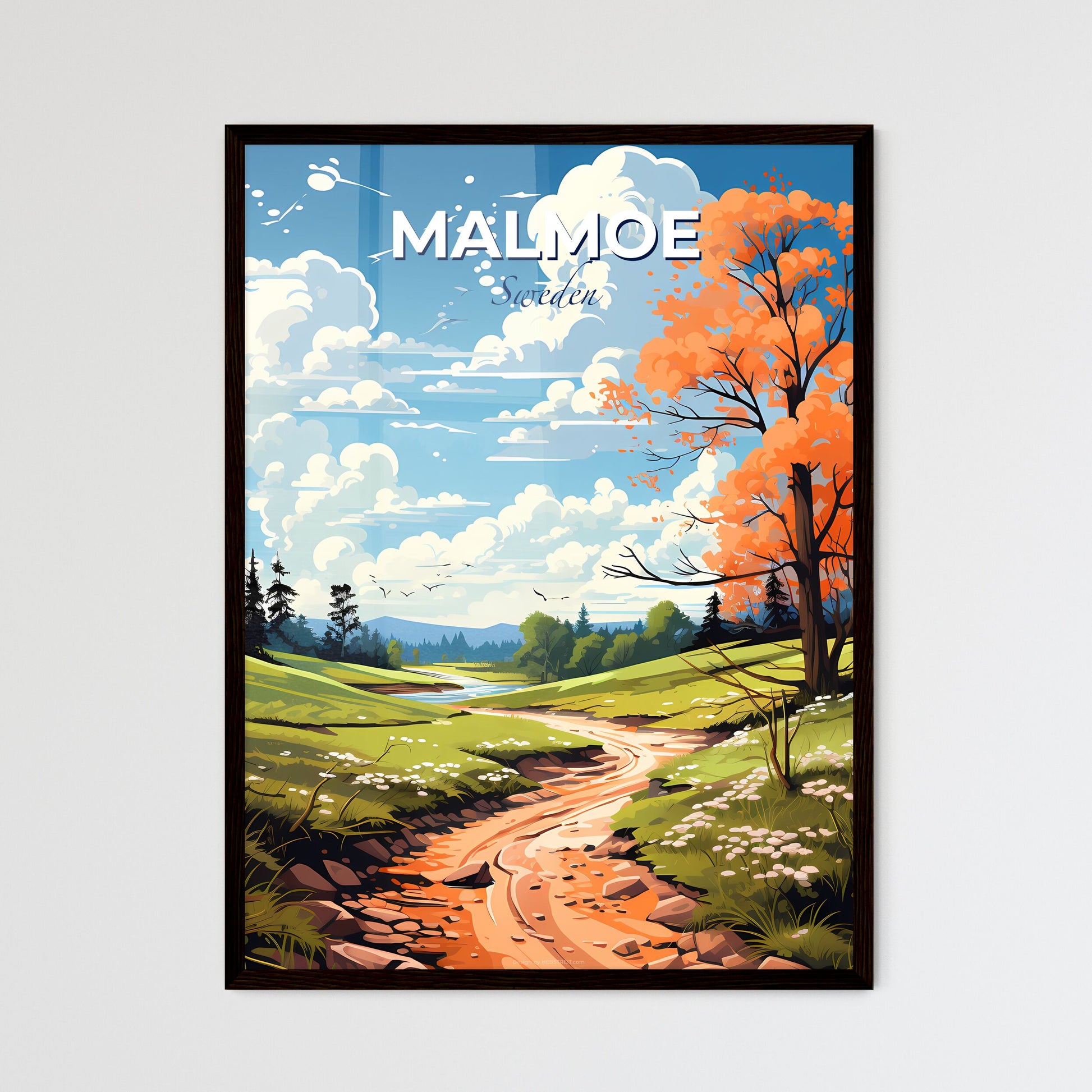 Malmoe, Sweden, A Poster of a landscape with a stream and trees Default Title