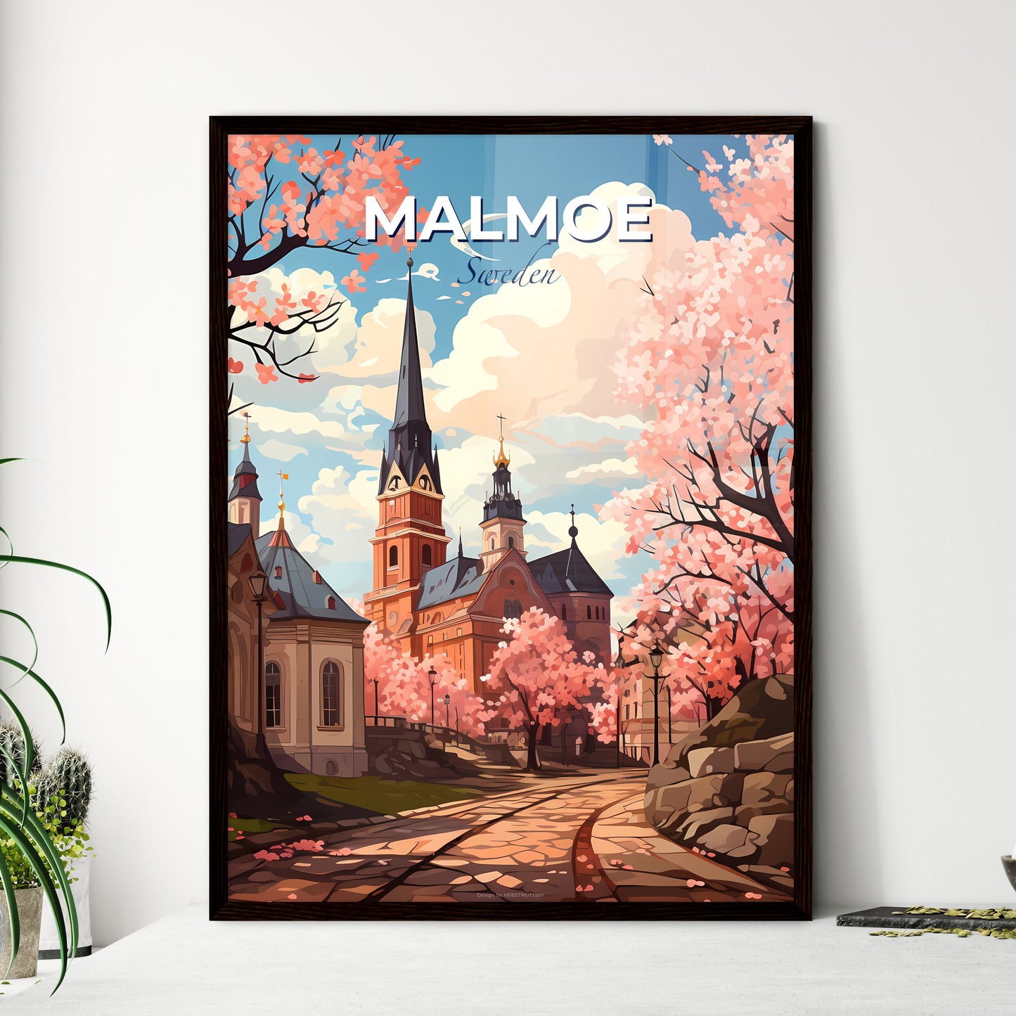 Malmoe, Sweden, A Poster of a painting of a church and trees Default Title