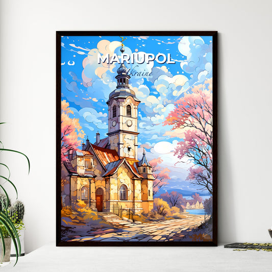 Mariupol, Ukraine, A Poster of a church with a tower and trees Default Title